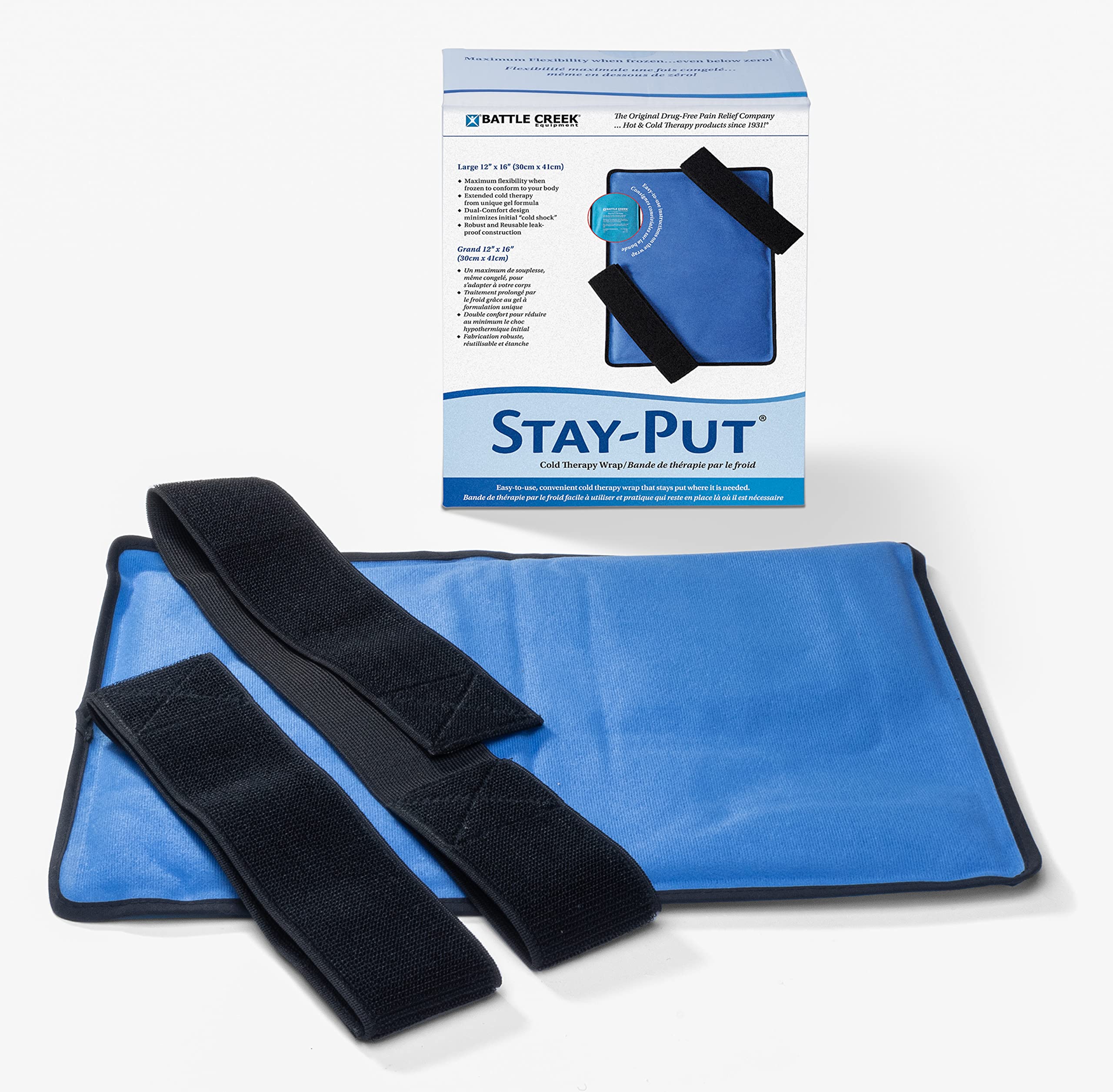 Stay-Put® Large Cold Therapy Wrap (12” x 16”) – Reusable Ice Pack with Adjustable Straps for Back, Hip & Thigh Pain Relief – Ideal for Post-Surgery Recovery, Sports Injuries & Arthritis Pain Management