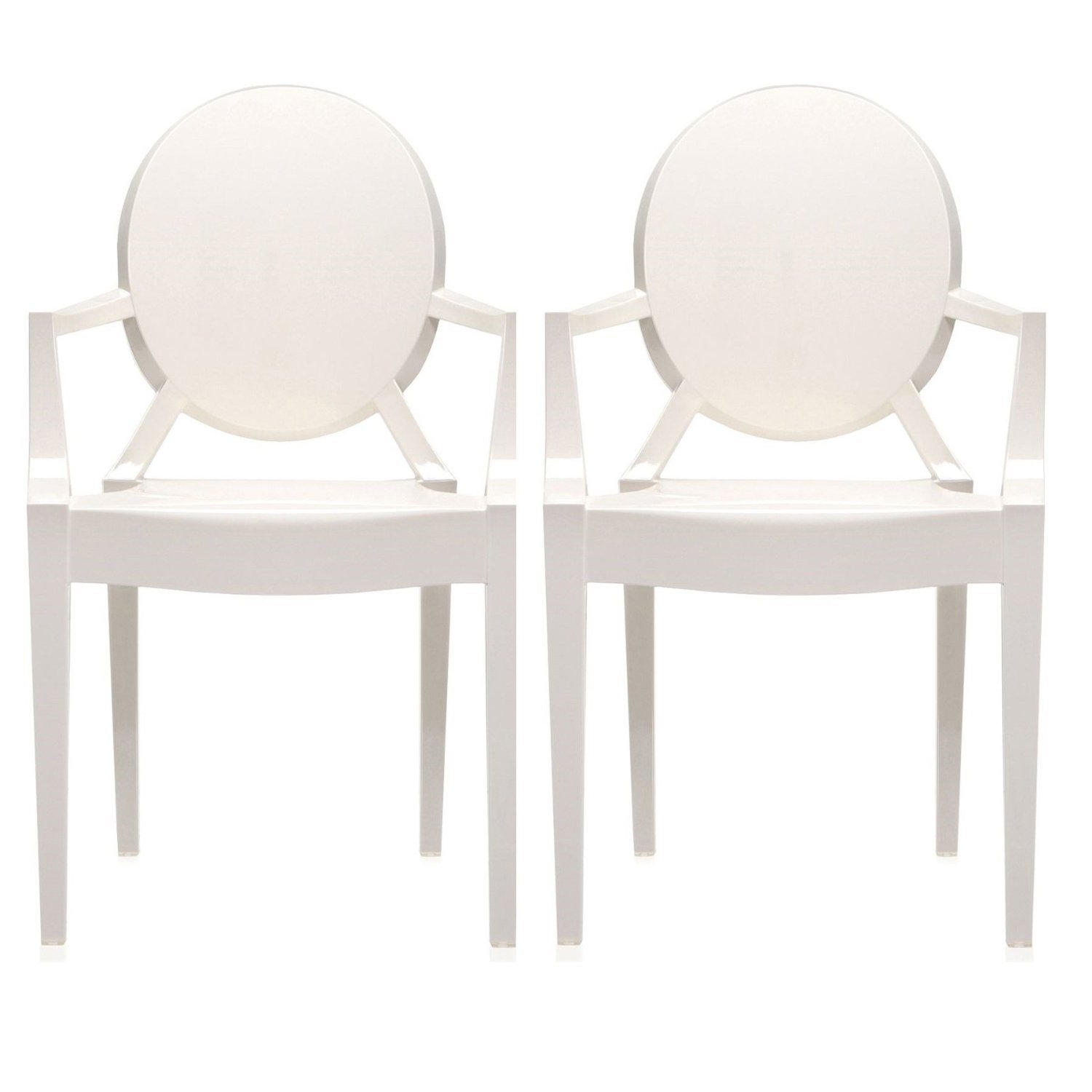 2-Pack White Modern Glam Ghost Chairs with Arms - Clear Acrylic Plastic Mirrored Dining Chairs for Living Room, Bedroom, Office Desk, Vanity & Outdoor Use - Retro Accent Furniture Set