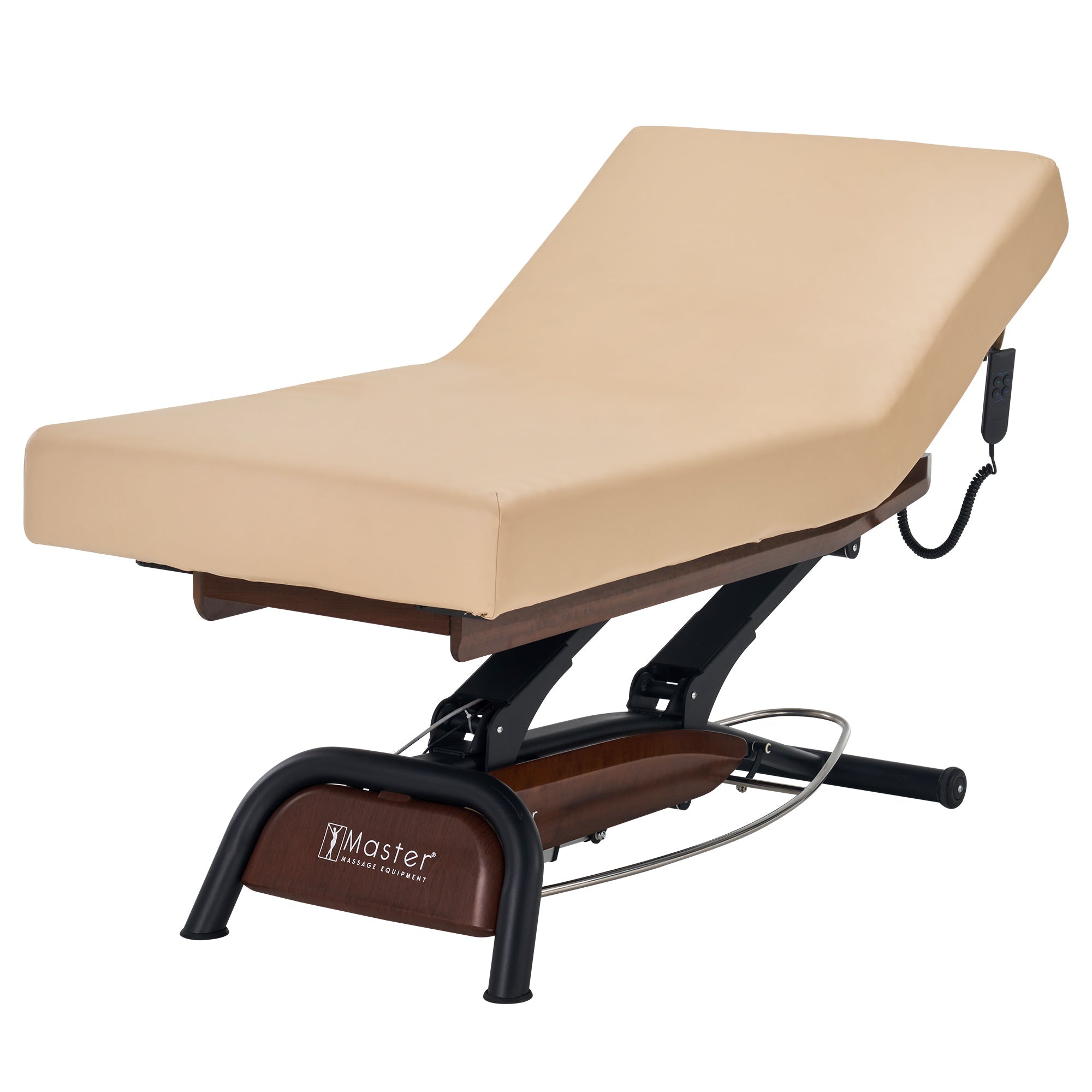 Professional Atlas Liftback Electric Massage Table - Adjustable Spa Salon Bed with Cream Top & Walnut Base for Chiropractic, Physical Therapy & Relaxation