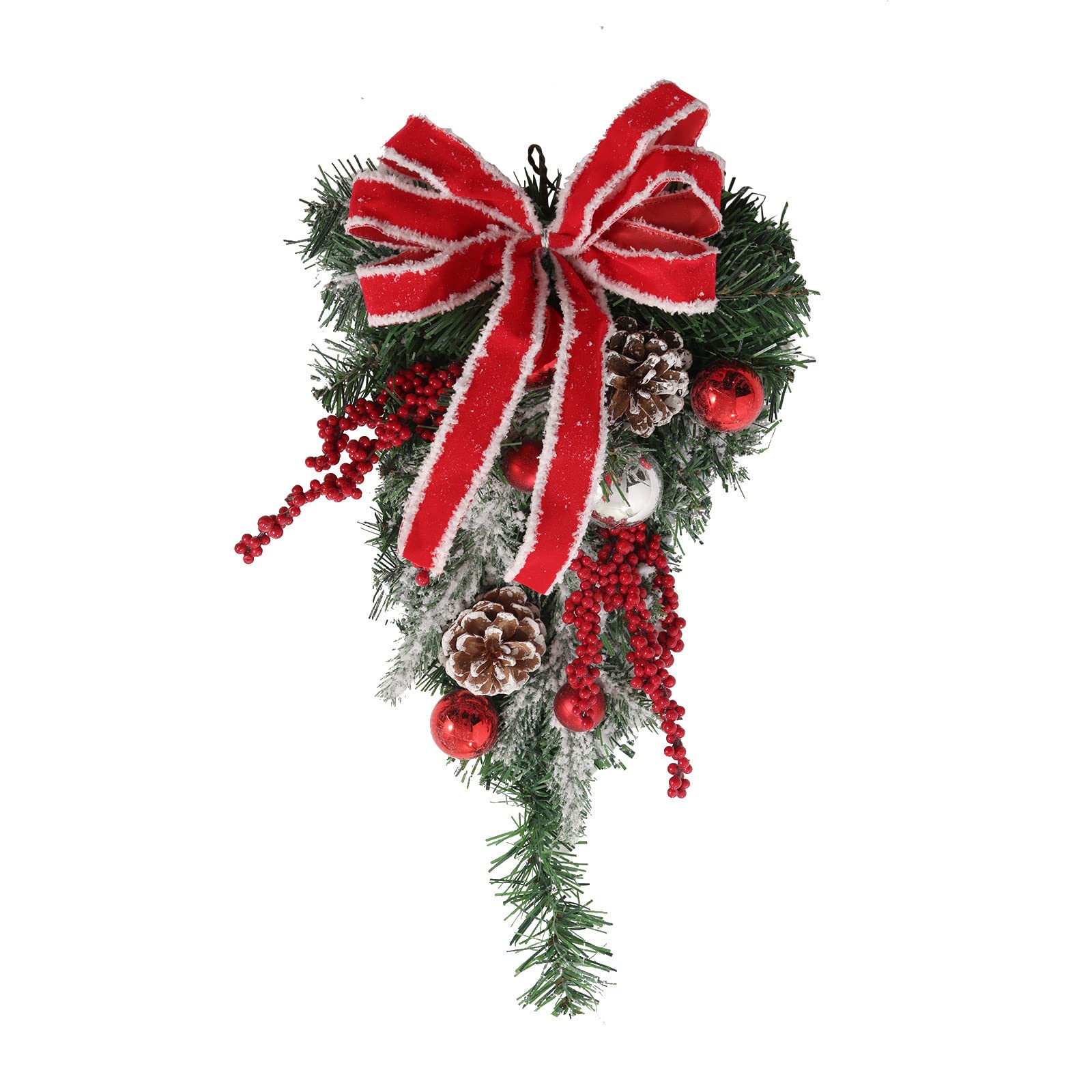 Christmas Decorations Sale - Red & White Flocked Upside Down Christmas Tree Decor for Winter Holidays, Home & Indoor Decorations, Xmas Party Supplies & Gifts - Perfect for Living Room, Office & Holiday Parties
