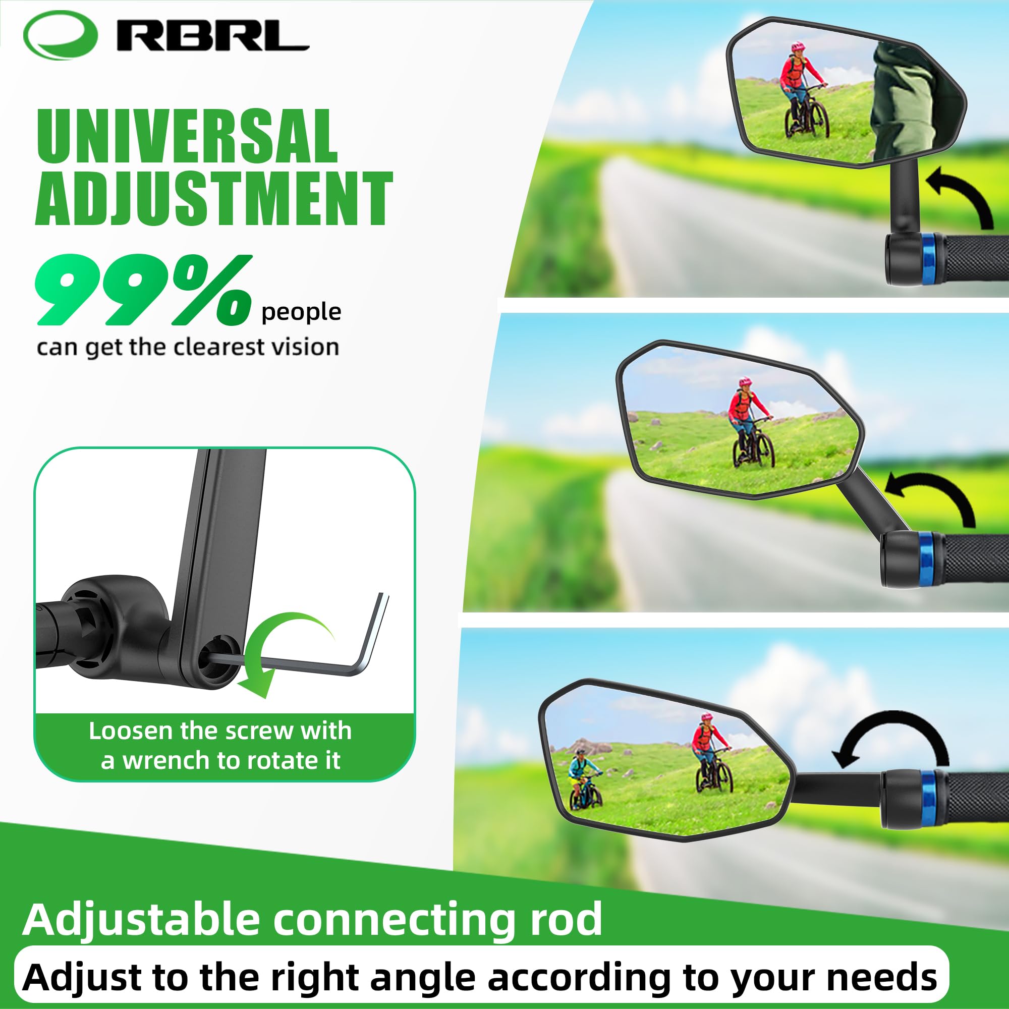 RBRL Extra Large 360° Adjustable Shatterproof Bicycle Mirror - Durable Bar End Rear View Bike Mirror for E-Bike, Mountain Bike & Road Bike (Left) - Perfect for Commuting, Cycling Safety & Urban Riding