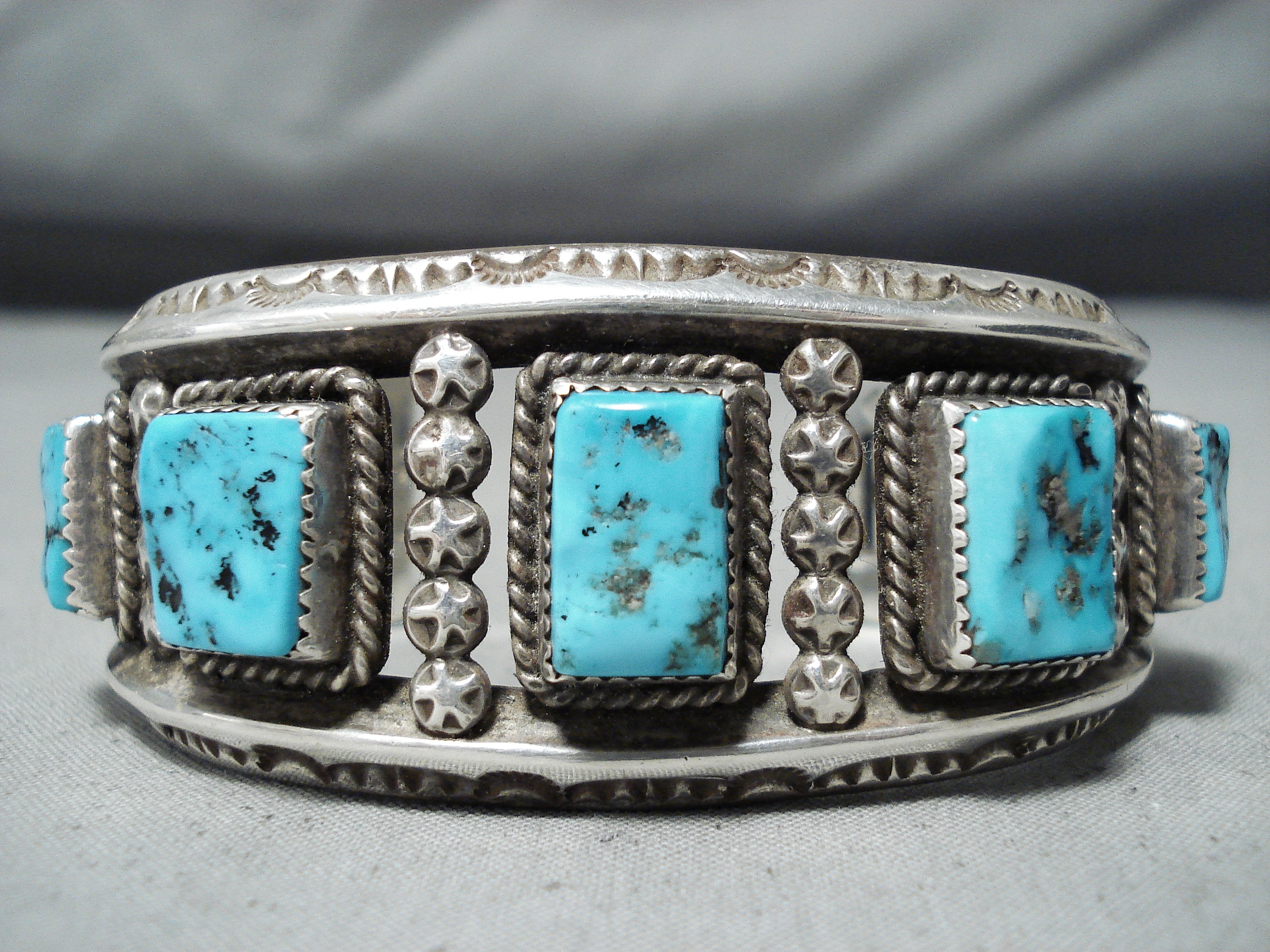 Vintage Navajo Sterling Silver Bracelet with Square Cut Turquoise – Handmade Native American Jewelry for Women – Perfect for Boho, Western & Festival Outfits