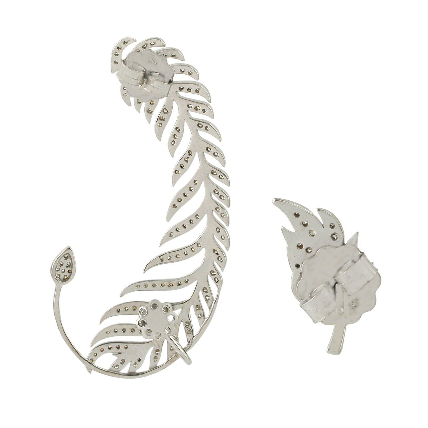18K White Gold Pave Natural Diamond Leaf Design Ear Cuff Earrings for Women - Elegant Handmade Jewelry Gift for Her, Perfect for Weddings, Parties & Special Occasions