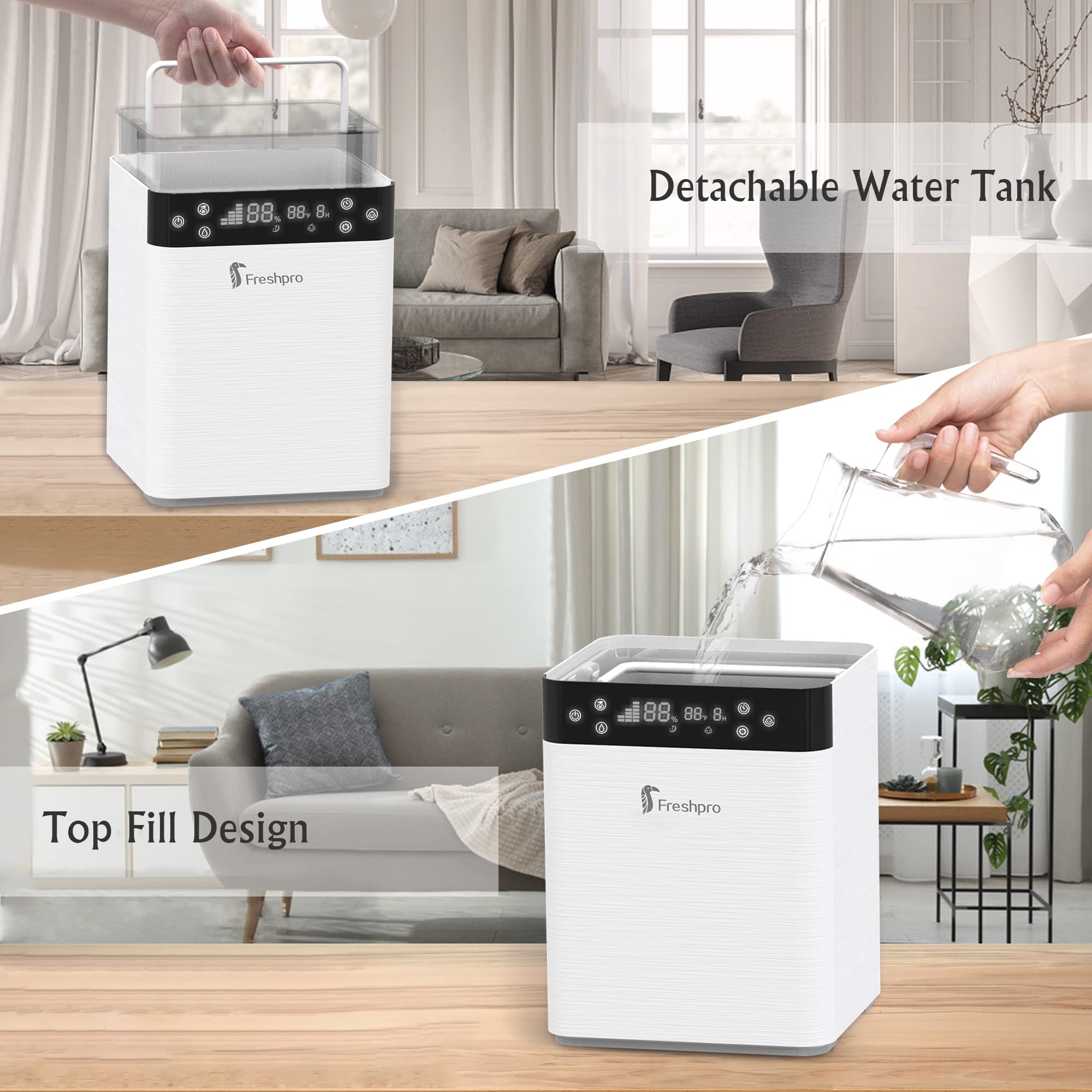 4.5L Top Fill Cool Mist Humidifier for Large Bedroom & Home - Quiet Ultrasonic Humidifier with Humidity Sensor, Auto Shut Off, Night Light & Sleep Mode - Perfect for Dry Air Relief, Baby Nurseries & Indoor Plants Care