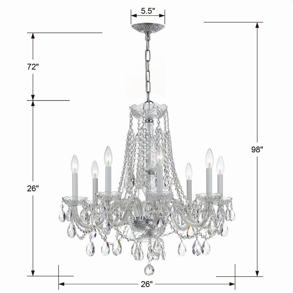 8-Light Crystal Chandelier with Strass Beads - Polished Chrome Finish for Dining Room, Living Room & Bedroom Lighting