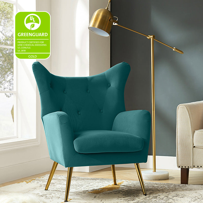 Luxury Isabelle Wingback Velvet Upholstered Armchair - High Back Accent Chair with Sturdy Metal Legs for Living Room, Bedroom & Office Decor
