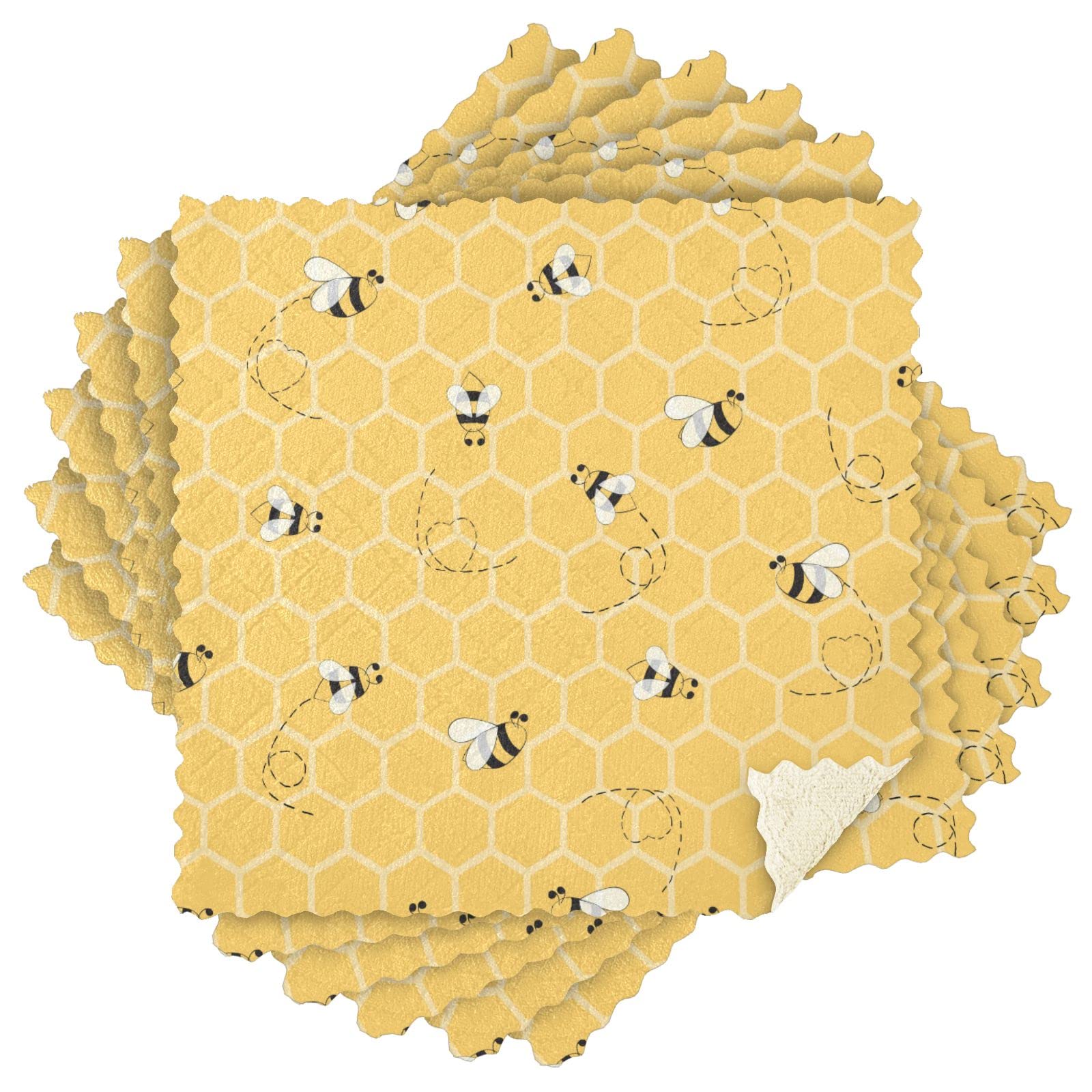 Kcldeci 6-Pack Bees on Honeycomb Microfiber Dish Cloths - Super Absorbent & Reusable Kitchen Towels for Washing Dishes, Cleaning & Draining - Perfect for Daily Kitchen Use, Dish Drying & Countertop Cleaning