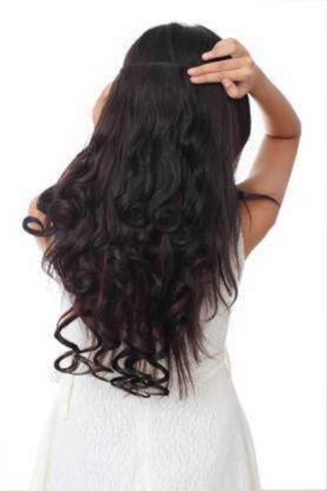 24 Inch Abrish Natural Light Brown with Golden Touch Curly/Wavy Hair Extensions - 5 Clip High Temperature Synthetic Hair Weft for Women | Silky Soft Heat Resistant Hairpiece for Daily Wear, Parties & Special Occasions