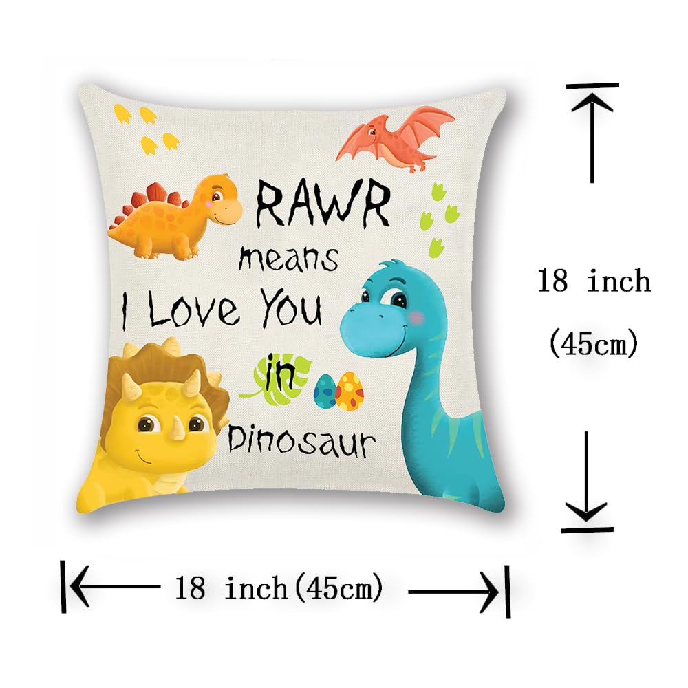 Dinosaur Pillow Covers 18x18 Inch - 2 Pack Kids Dino Themed Cushion Cases for Boys & Girls | Perfect for Baby Showers, Birthday Parties & Nursery Decor