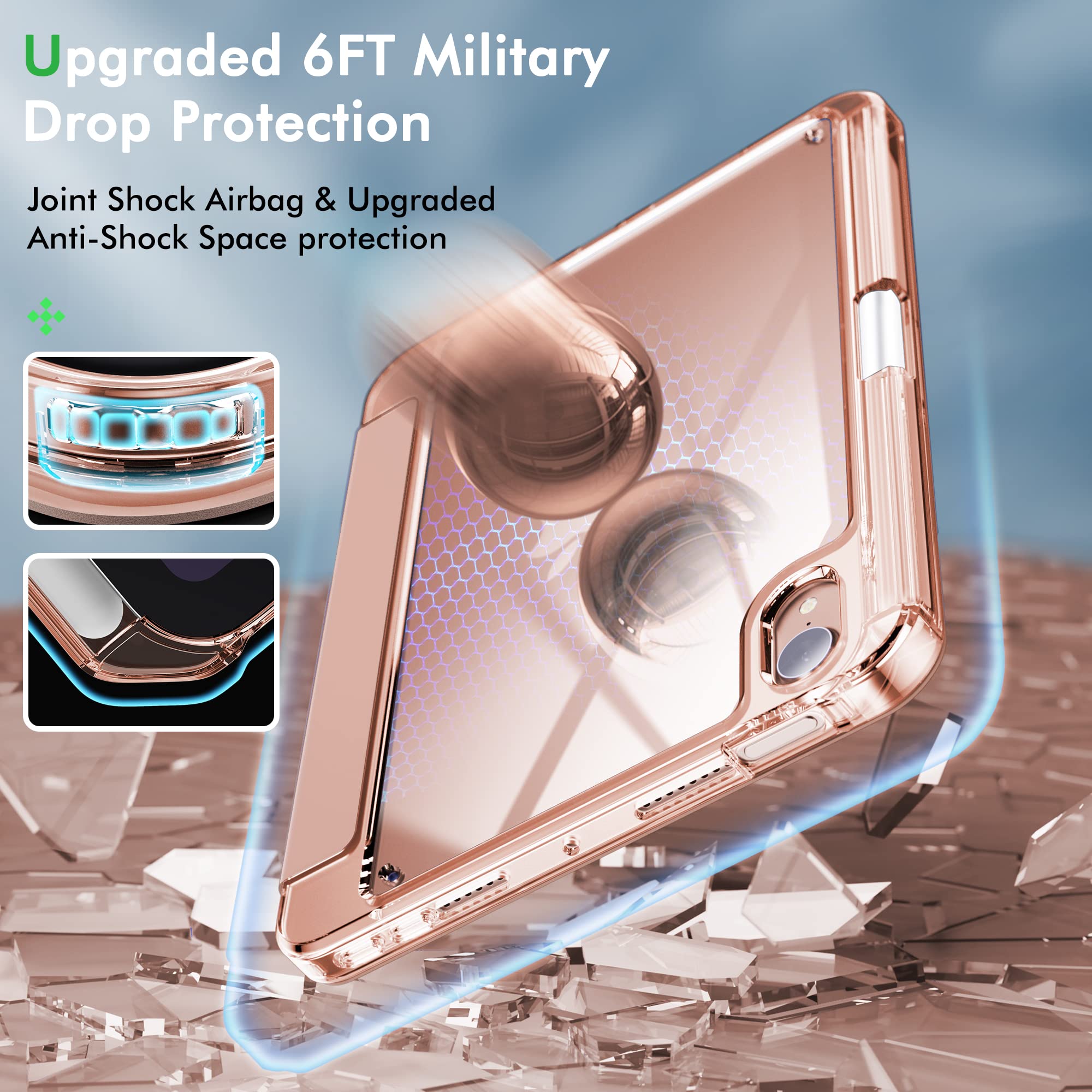 INFILAND Clear Back PU Leather Case for iPad Mini 7th/6th Generation (2024/2021 Model) - 8.3 Inch Protective Cover with Pencil Holder & Wireless Charging Support | Rose Gold | Perfect for Work, Travel & Everyday Use
