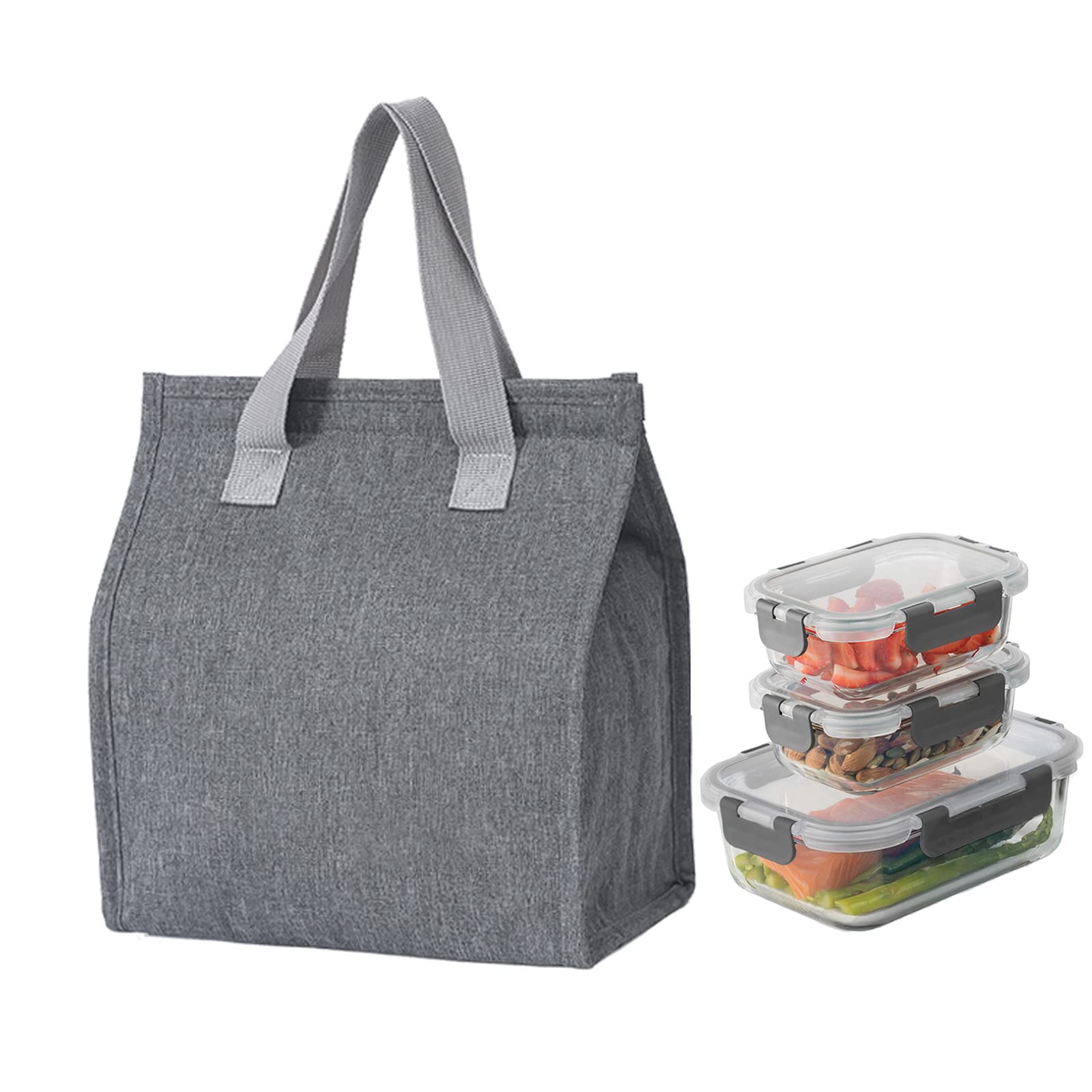 Varodly Large Insulated Lunch Box for Men & Women - Reusable Leakproof Cooler Tote Bag for Office, Work, School, Beach & Travel - Grey | Perfect for Meal Prep, Picnics & Daily Commute