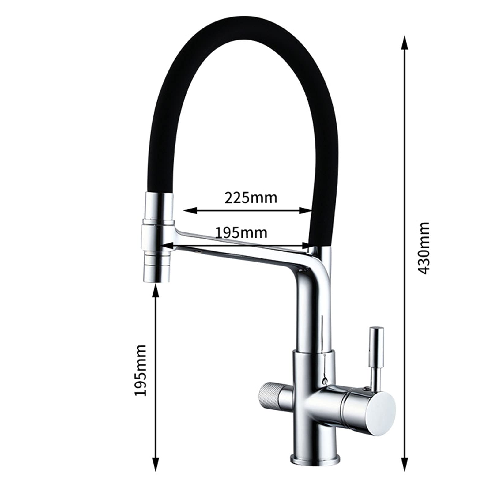 Premium High Arc Kitchen Sink Faucet - Solid Brass Dual Handle Hot & Cold Water Mixer with Swivel Spout, Black Silicone Hose & Built-in Filter - Chrome Finish for Modern Homes (Perfect for Drinking Water Purification & Dishwashing)