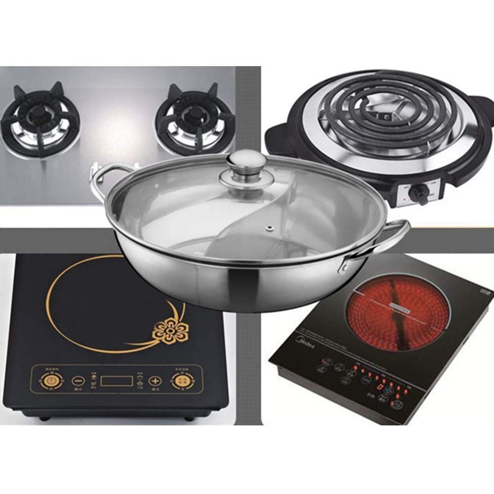 Premium 13-inch Stainless Steel Shabu Shabu Hot Pot with Removable Divider - Compatible with Induction Cooktops & Gas Stoves - Includes Lid - Perfect for Asian Hot Pot, Korean BBQ & Family Dining