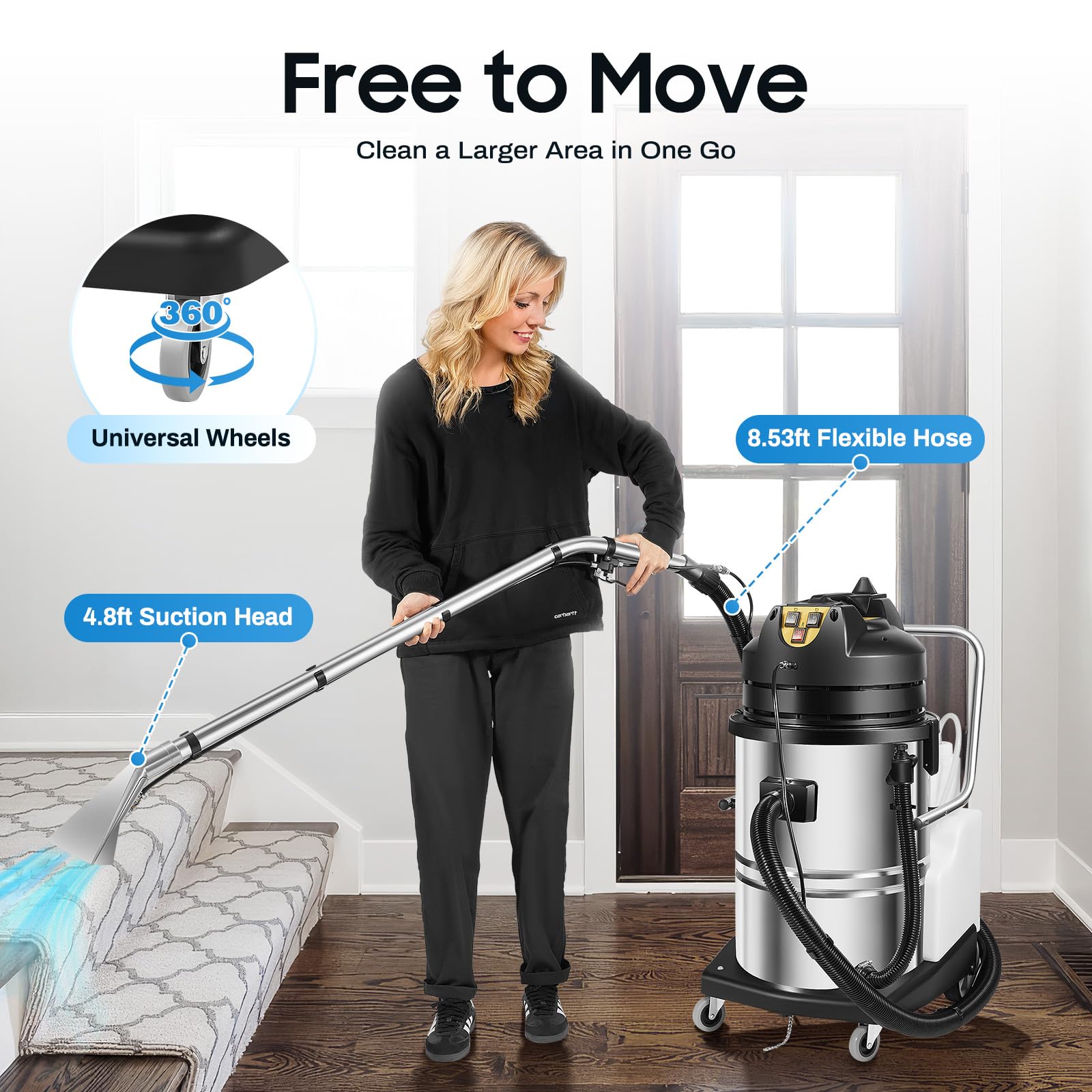 60L Commercial Carpet Cleaner Machine - 110V Deep Cleaner for Carpets, Sofas & Curtains | Portable Carpet Shampooer & Floor Scrubber with Dust Extraction | Perfect for Home, Office & Commercial Cleaning