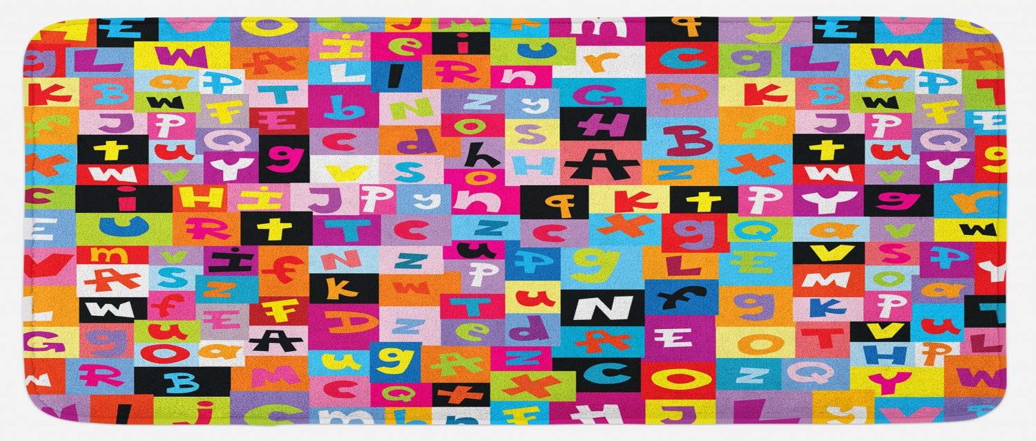 Ambesonne Non-Slip Kitchen Rug - Colorful Alphabet Letters Design, Plush & Decorative, 47x19 Inches, Multicolor - Perfect for Kitchens, Playrooms & Educational Spaces
