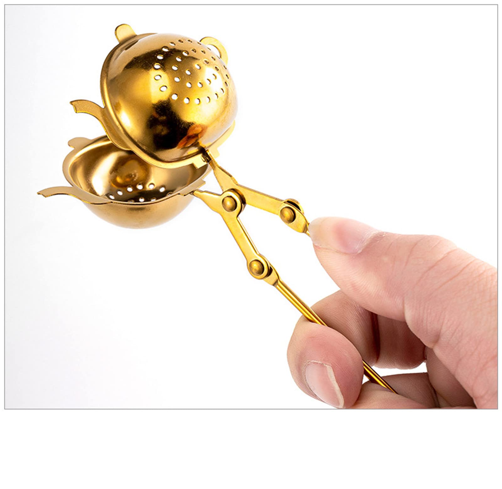 5Pcs Stainless Steel Tea Infuser Balls - Seashell, Heart, Star, Pineapple & Teapot Shaped Loose Leaf Tea Strainers with Long Handle (Gold) | Perfect for Brewing Herbal, Green & Black Tea at Home, Office or Travel