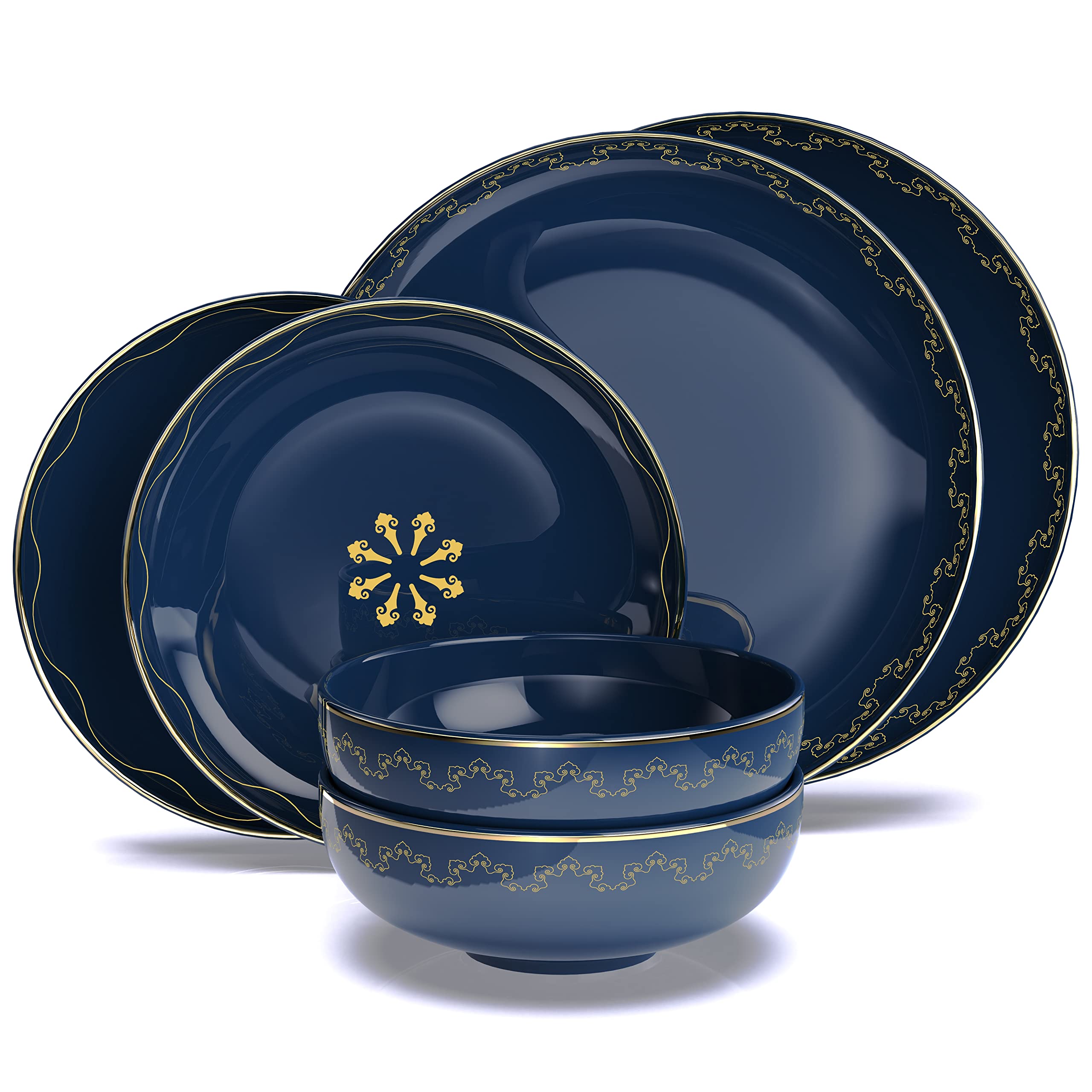 Premium 6-Piece Ceramic Dinnerware Set - Durable Plates & Bowls in Elegant Blue, Perfect for 2-Person Dining | Ideal for Everyday Meals, Dinner Parties & Gifts
