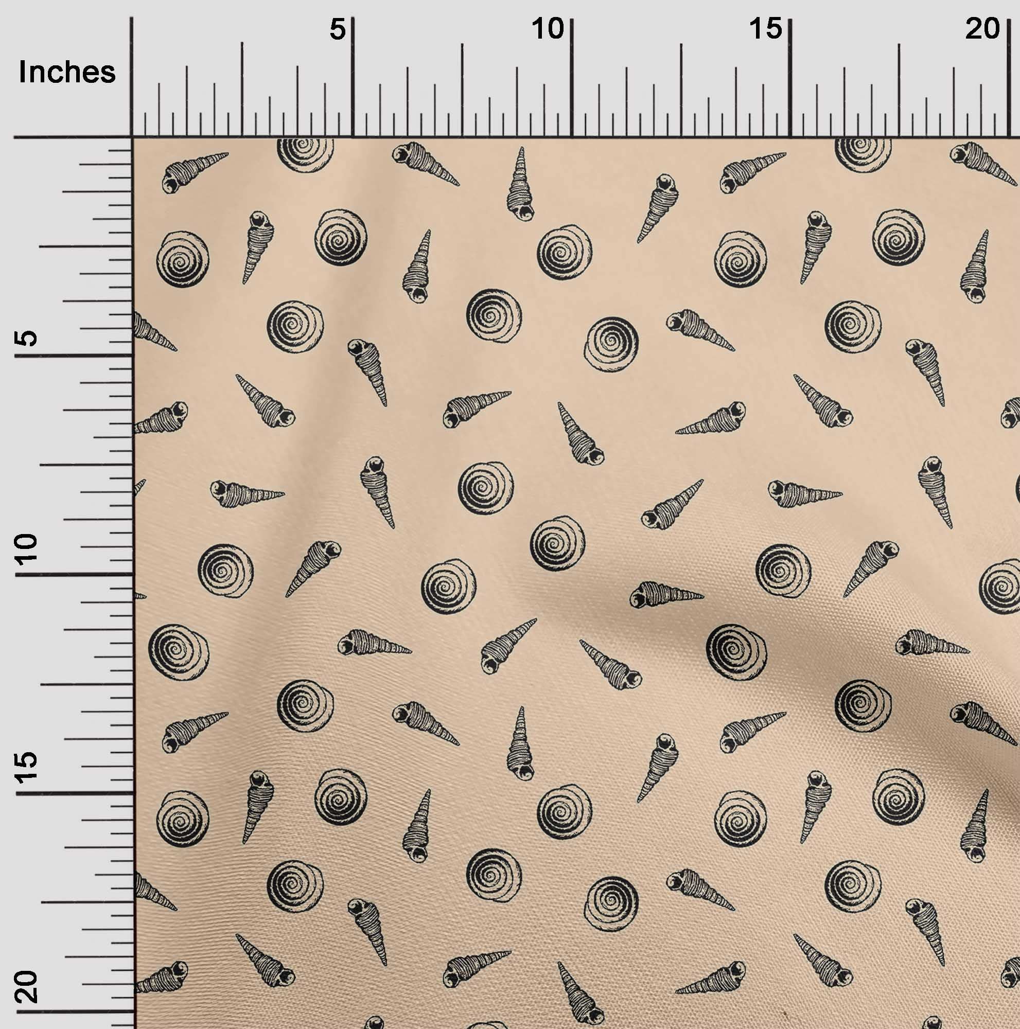 oneOone Rayon Light Brown Fabric with Sea Shells Print - 56 Inch Wide for DIY Clothing, Dresses, Skirts & Home Decor Sewing Supplies | Soft & Drapable Material by The Yard