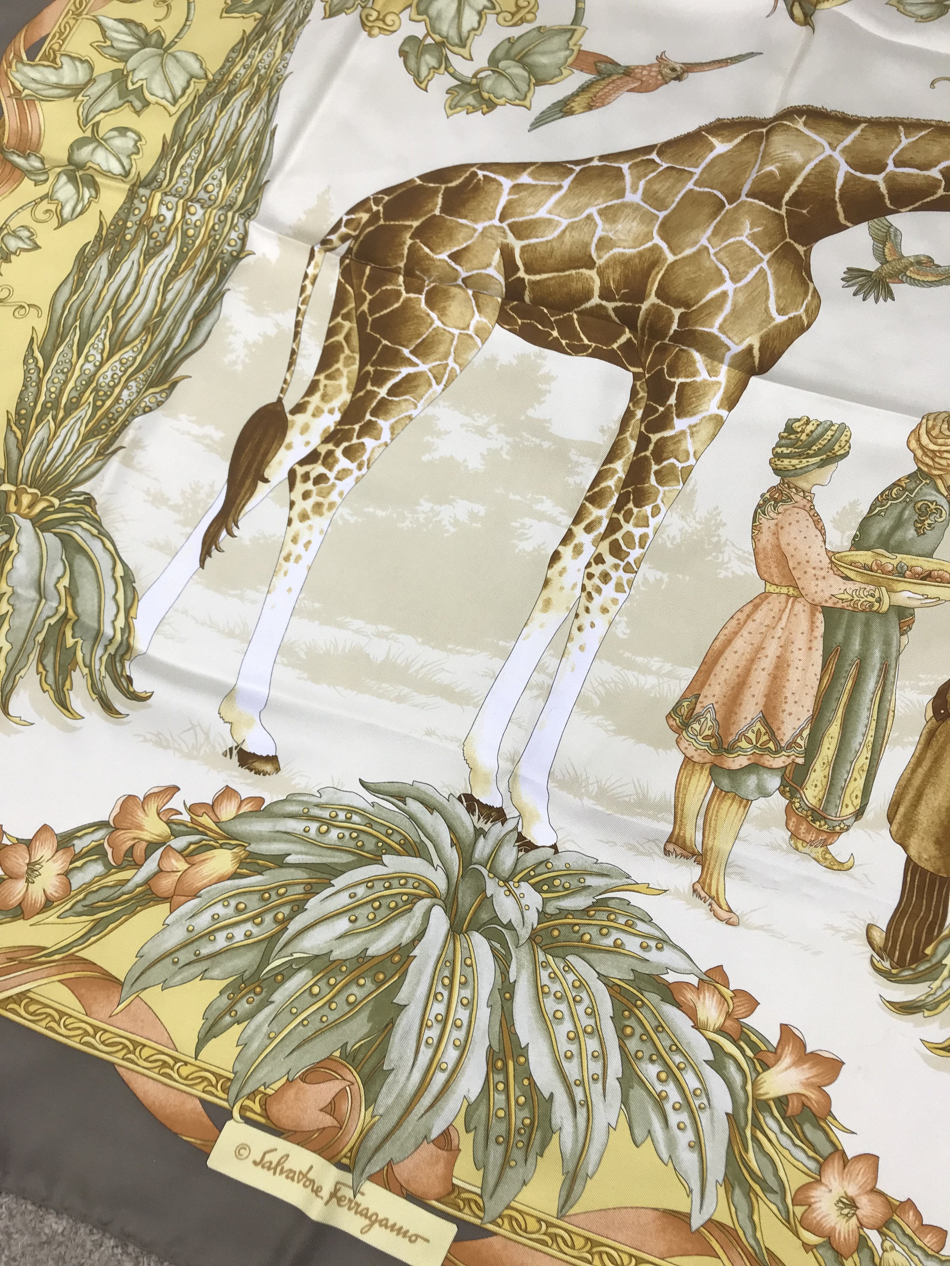 Salvatore Ferragamo Luxury Giraffe Print Silk Scarf for Women - Elegant Fashion Accessory for Parties, Travel & Gift Giving