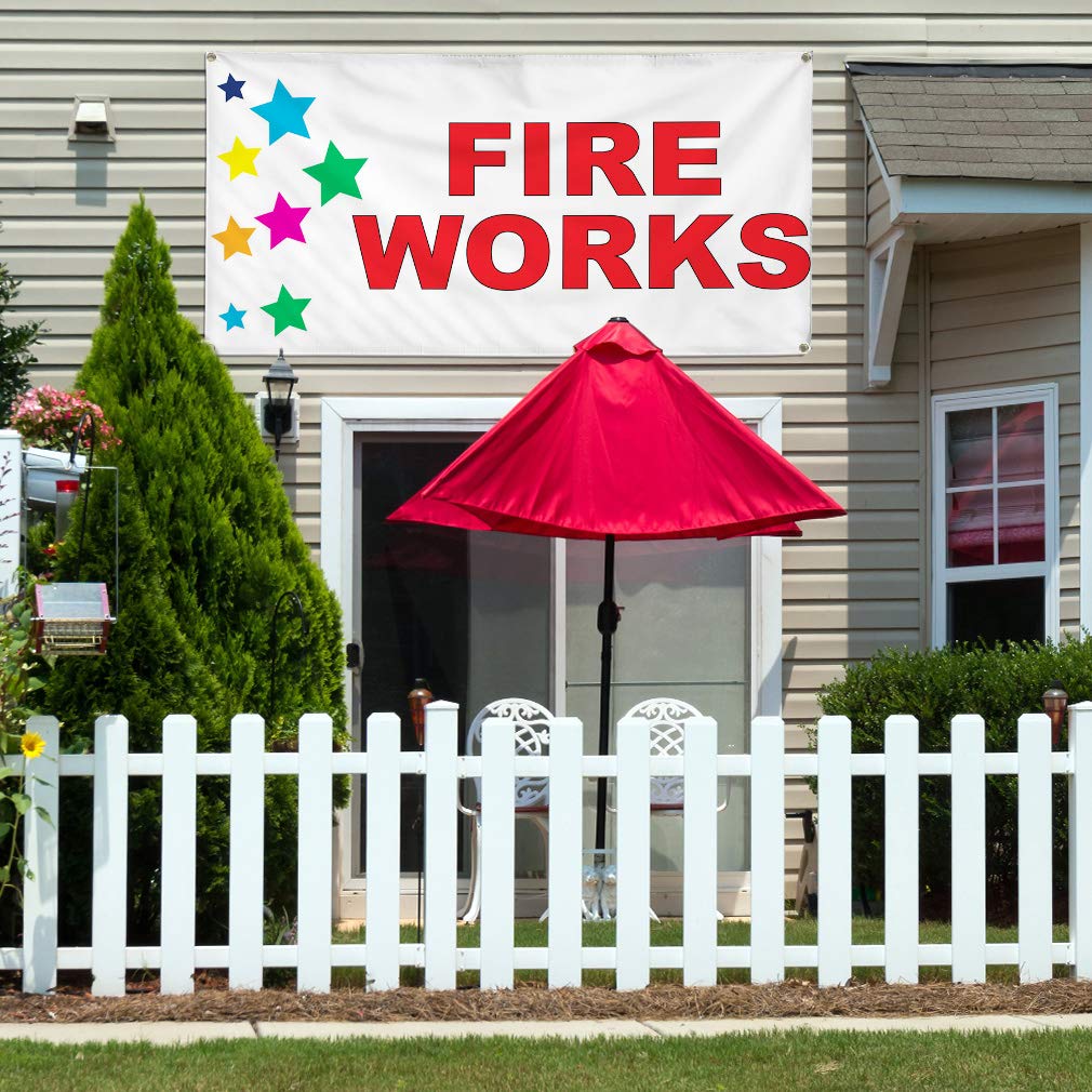 Fireworks Red Stars Vinyl Banner - 48x96 Inches, Weatherproof & Durable with 8 Grommets - Perfect for Business, Outdoor, Industrial & Yard Signs - Ideal for Events, Advertising & Seasonal Decorations