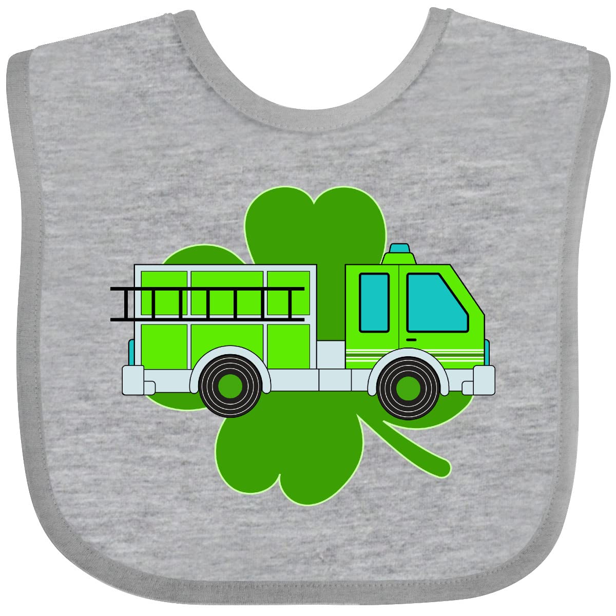 Inktastic St. Patrick's Day Green Fire Truck with Clover Baby Bib - Perfect for Infants, Toddlers, and Holiday Photo Shoots