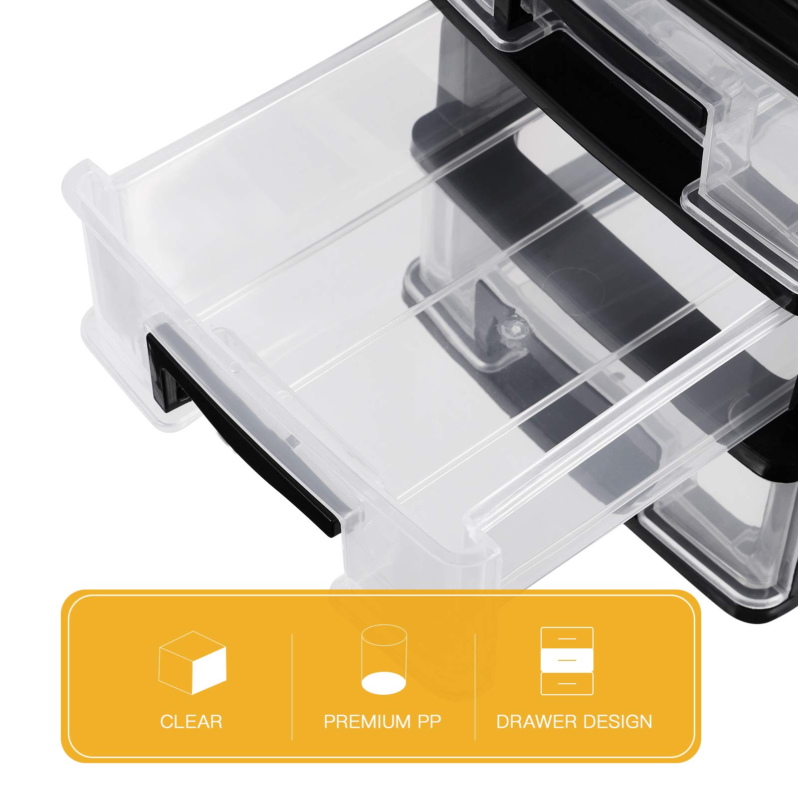 VOSAREA 3-Drawer Plastic Desktop Storage Organizer - Black & Transparent Dresser Organizer for Home, Office, and Craft Supplies | Perfect for Desk Organization, Makeup Storage, and Small Item Clutter Control