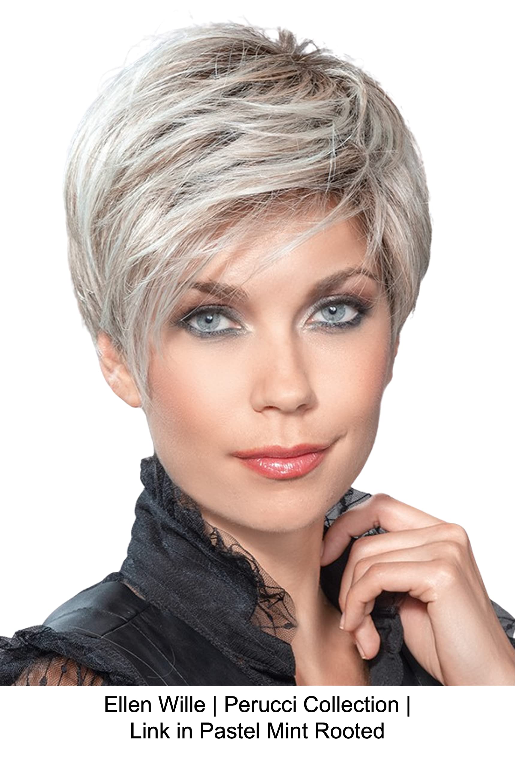 Ellen Wille LINK Lace Front Mono Part Heat Friendly Synthetic Wig - 5PC Bundle with Wig Stand, Shampoo & Conditioner (Salt/Pepper Mix) | Perfect for Cosplay, Daily Wear & Special Occasions
