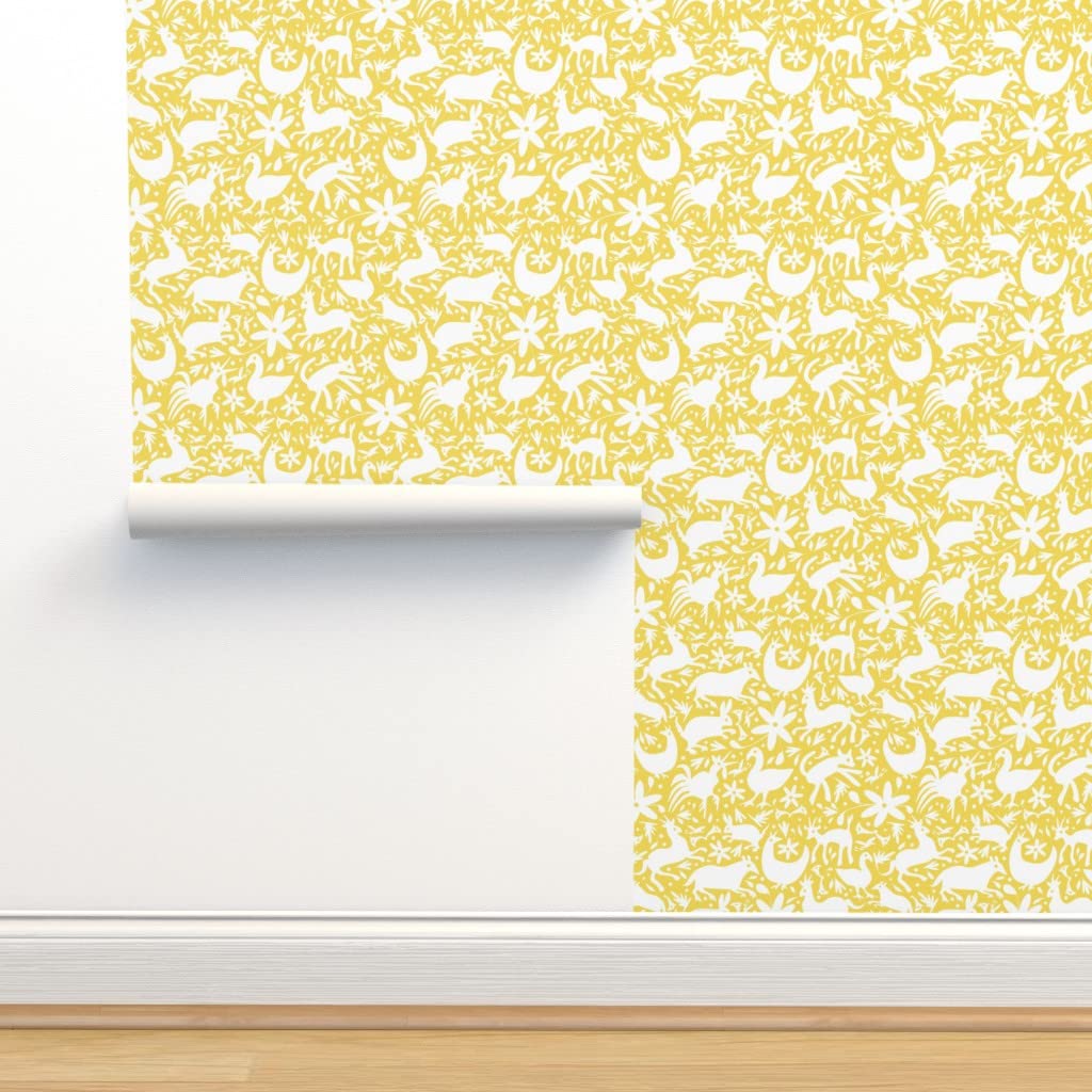 Premium Commercial Grade Wallpaper Roll 27ft x 2ft - Mexico White Yellow Deer Cats Spring Happy Texas Traditional Design | Perfect for Living Room, Bedroom, Kitchen & Office Decor | Spoonflower