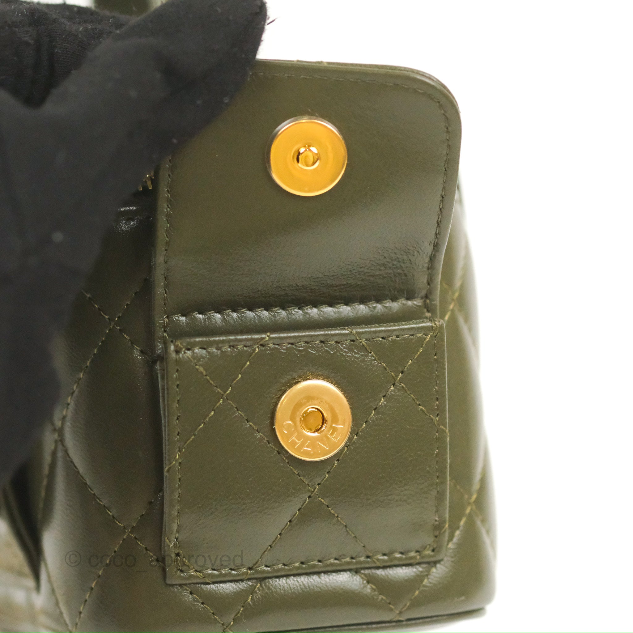 Chanel 22K Khaki Green Lambskin Cargo Pocket Top Handle Vanity Bag with Chain - Luxury Crossbody Purse for Women, Perfect for Date Night & Evening Events