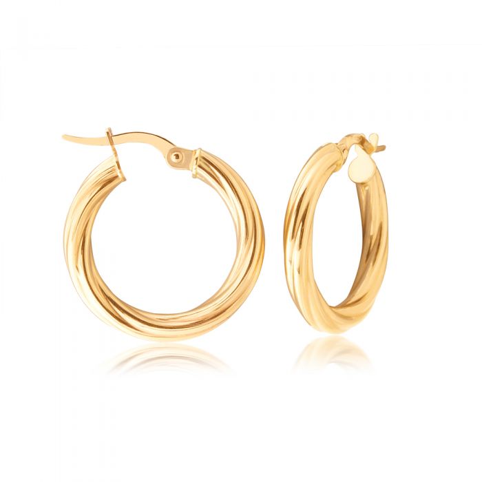 9ct Yellow Gold 15mm Twist Hoop Earrings for Women - Elegant Dainty Huggie Hoops - Perfect for Everyday Wear, Date Night & Special Occasions