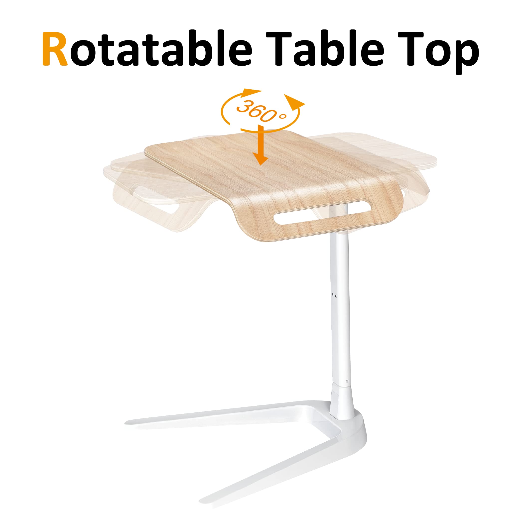 Adjustable Height C-Shaped Sofa Side Table - Folding Laptop Desk & Overbed Snack Table for Living Room, Bedroom, Small Spaces - Perfect for Work, Dining & Relaxing on Couch or Bed - White