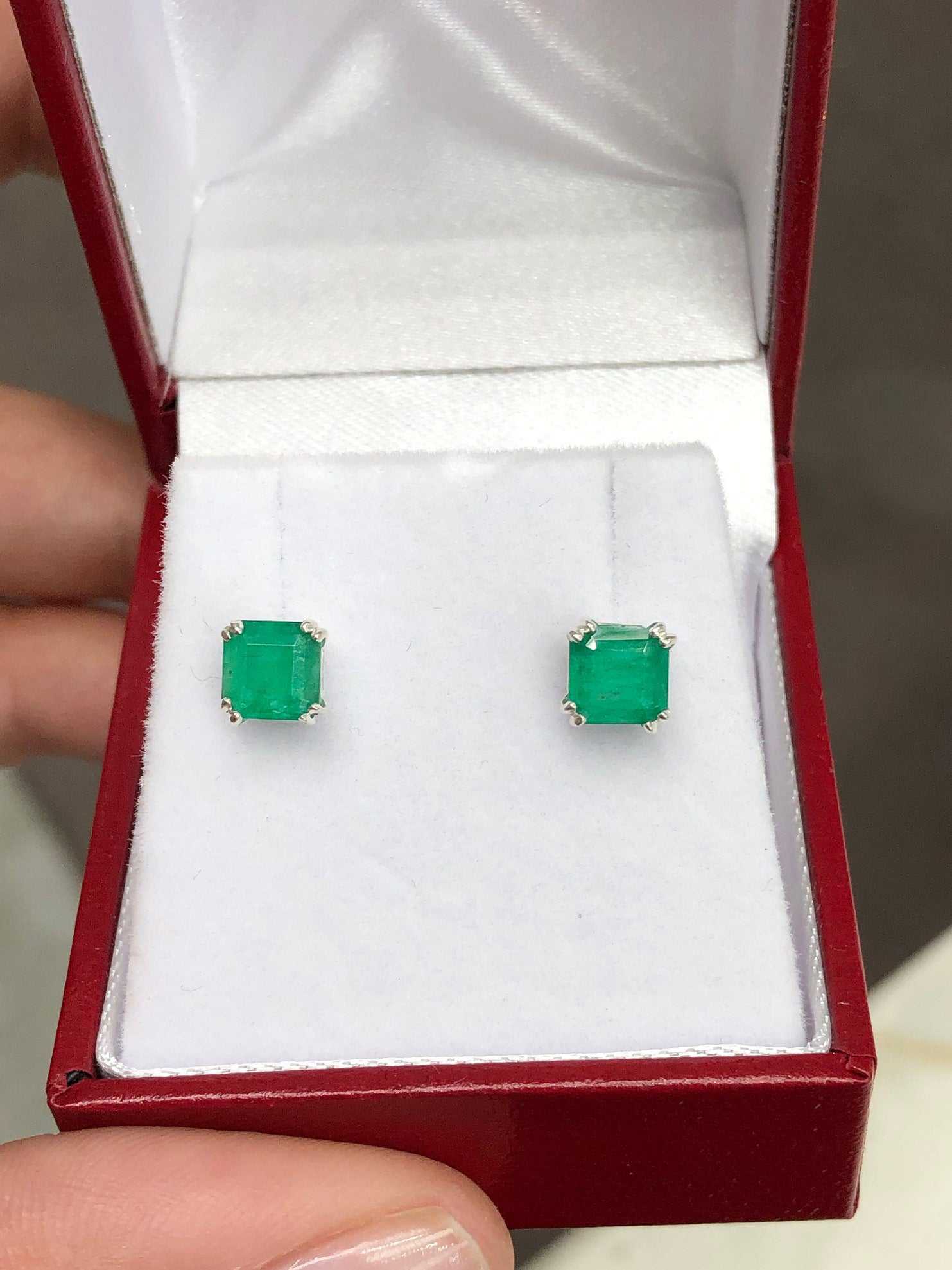 1.20tcw Double Prong Natural Dark Green Genuine Emerald Earrings in 925 Sterling Silver - Perfect for Weddings, Parties & Elegant Occasions