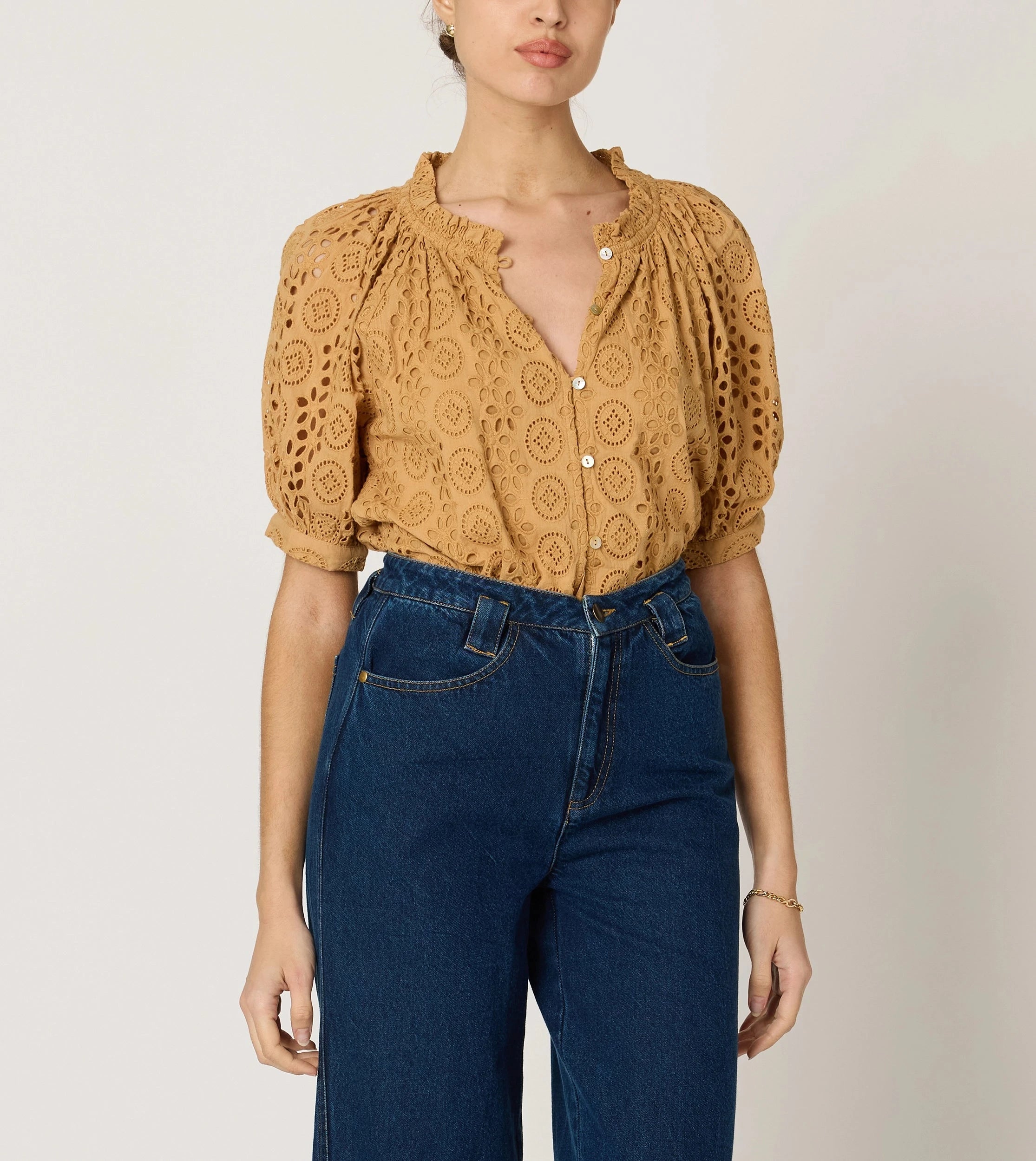 Kate Blouse Women's Fashion Top | Soft Wheat Color Casual Shirt for Spring & Summer | Perfect for Office, Date Night & Weekend Outfits