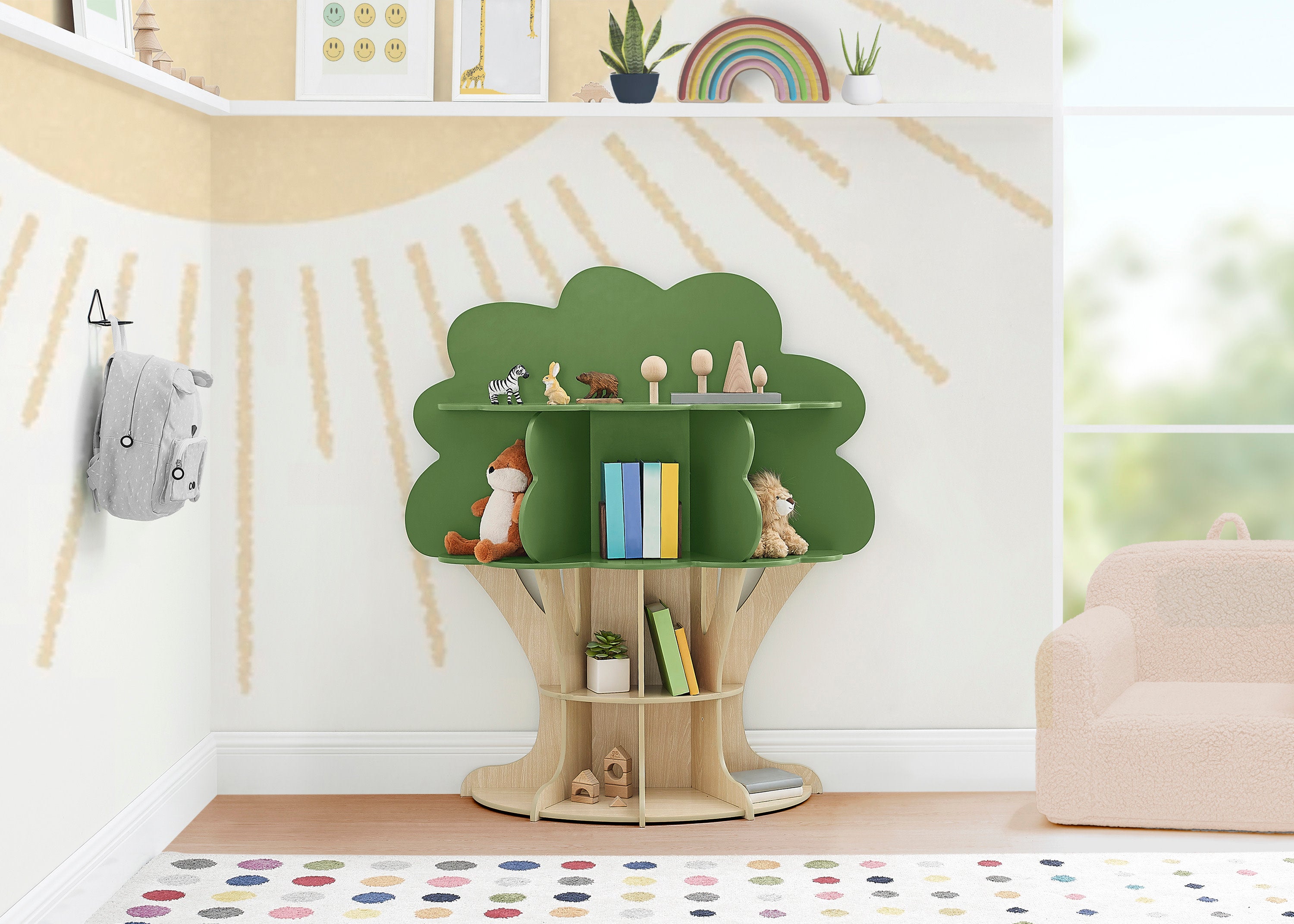 Greenguard Gold Certified Tree Bookcase - Eco-Friendly Kids Bookshelf for Bedroom, Nursery & Playroom Organization