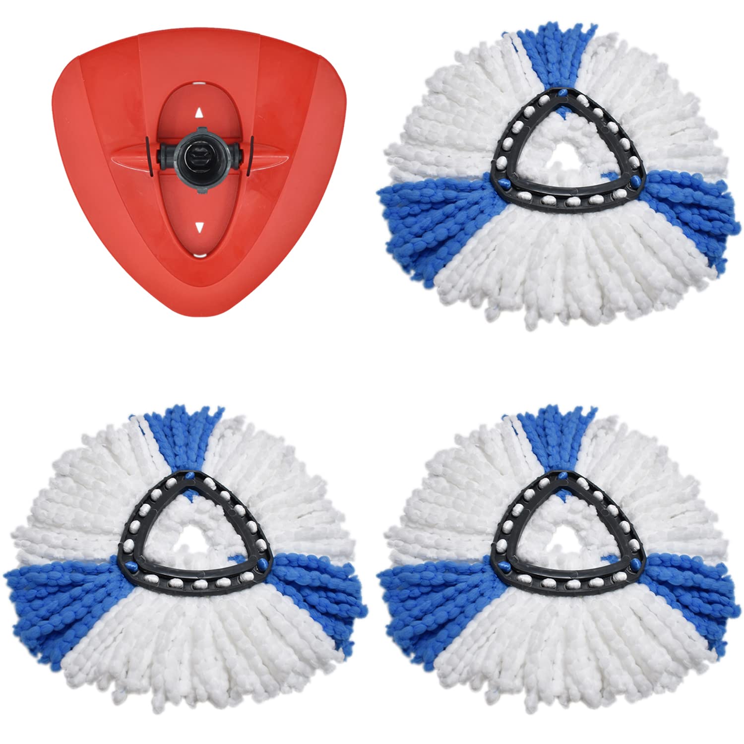 3-Pack Spin Mop Refill Heads with 1 Base Disc - Compatible with O-Cedar EasyWring Spin Mop | 360° Rotating Triangle Mop Head Replacement | Durable Plastic Base Case | Perfect for Hardwood Floors, Tile & Kitchen Cleaning