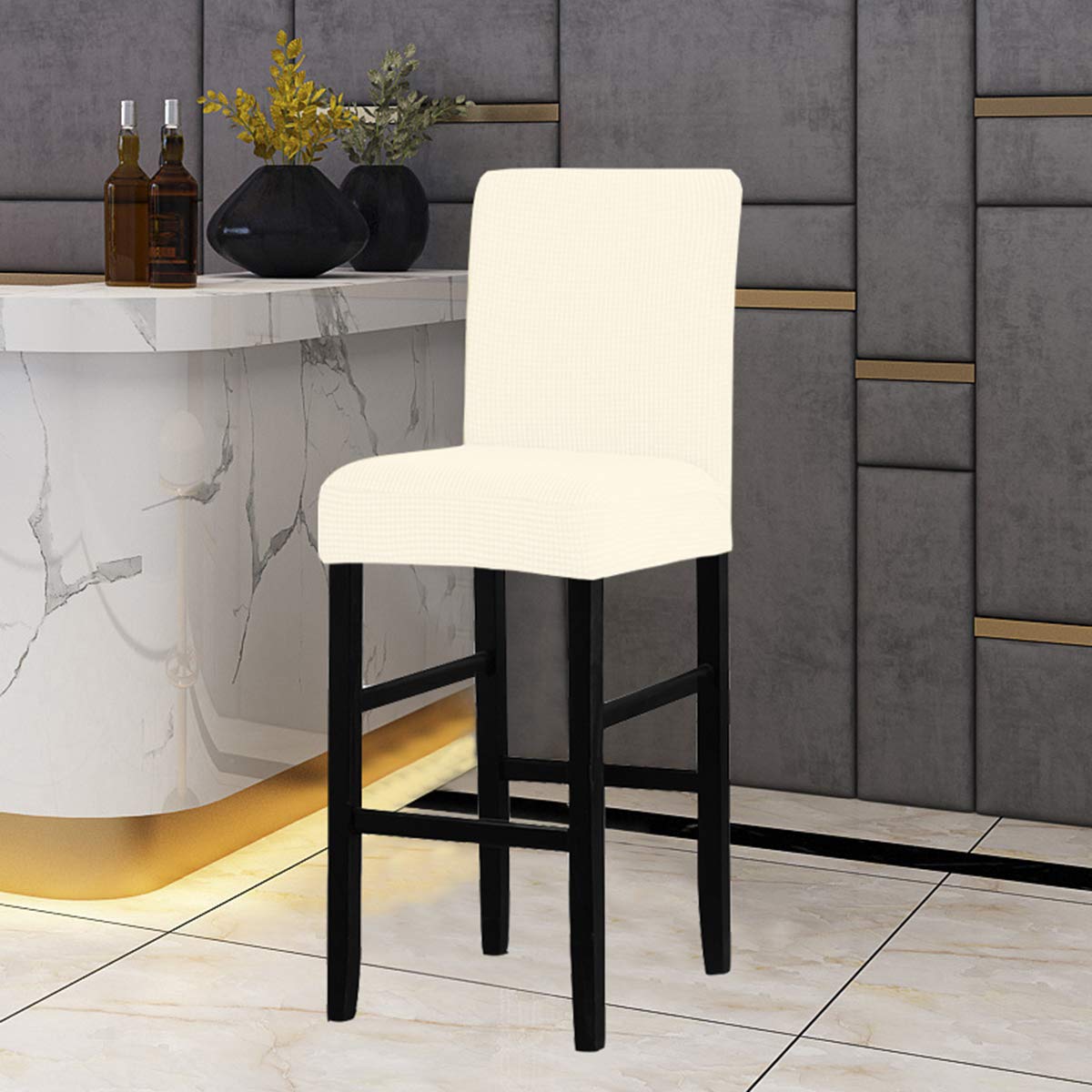 Stretchable Washable Bar Stool Covers (2-Pack) - Removable Slipcovers for Swivel Bar Stools, Counter Height & Dining Chairs - Beige Fabric Seat Protectors for Home, Kitchen & Restaurant Use