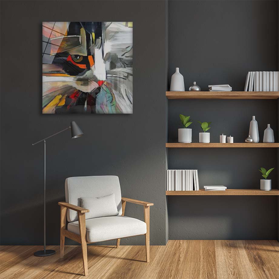Abstract Cat Art Print - Modern Feline Wall Decor for Home & Office - Perfect for Living Room, Bedroom, or Gift Giving