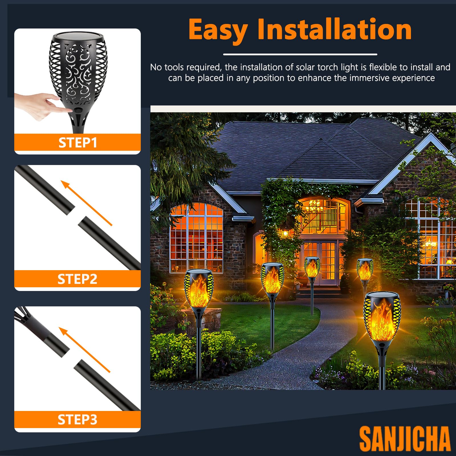 6 Pack Upgraded Large Solar Torch Lights Outdoor - Super Bright Flickering Flame Effect, Waterproof Garden Decor Lights for Yard, Pathway & Patio | Solar Powered Landscape Lighting for Backyard, Walkway & Driveway