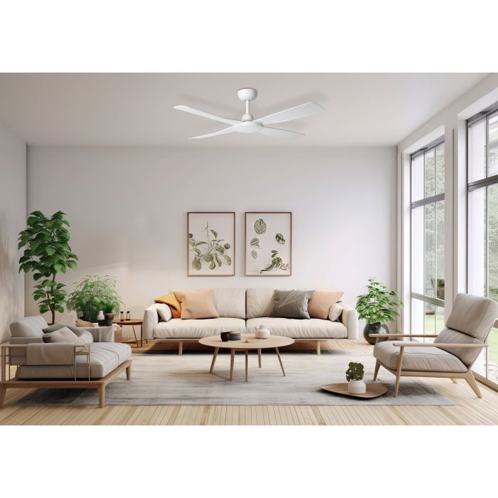 ALOHA 48 Inch DC Motor Ceiling Fan with Remote Control - White - Energy Efficient Quiet Operation for Bedroom, Living Room & Outdoor Patio