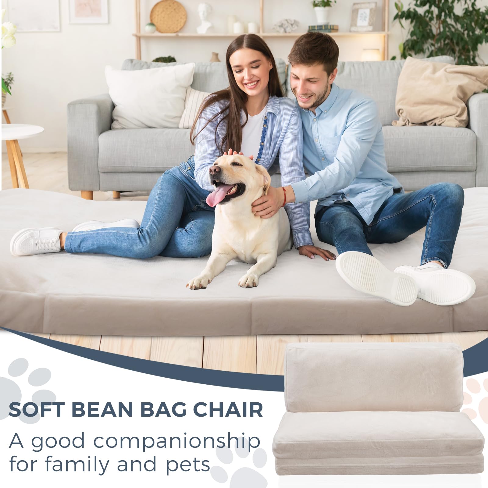 MAXYOYO Extra Thick 30x95 Inch Folding Bean Bag Sofa Bed - Washable Faux Fur Floor Mattress for Adults | Versatile Single Floor Couch for Bedroom, Living Room & Guest Room (Cream White)