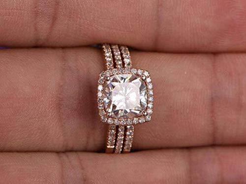 2Ct Moissanite Halo Ring Set 18K Gold Plated for Wedding Engagement