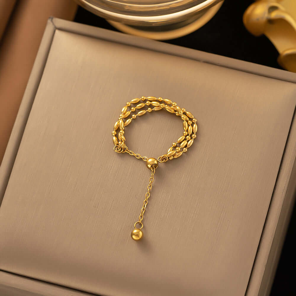 18K Gold Petite Bead Soft Chain Ring Set - Delicate Layered Stackable Rings for Women | Perfect for Everyday Wear, Date Nights & Gift Giving | JZ060