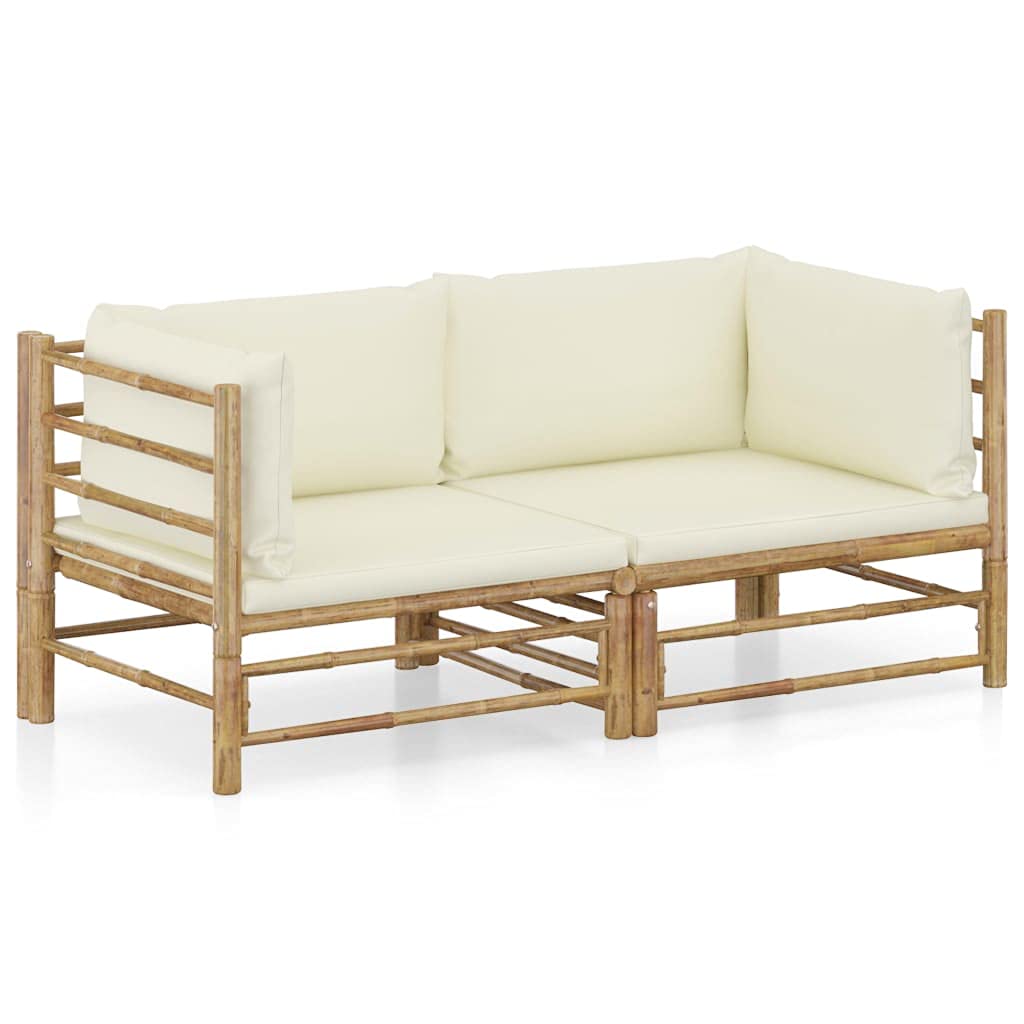2-Piece Outdoor Garden Lounge Set with Cushions - Patio Sofa Sectional Furniture for Backyard, Poolside, Balcony | Perfect for Family Gatherings, Evening Relaxation & Outdoor Dining | Durable Bamboo Construction