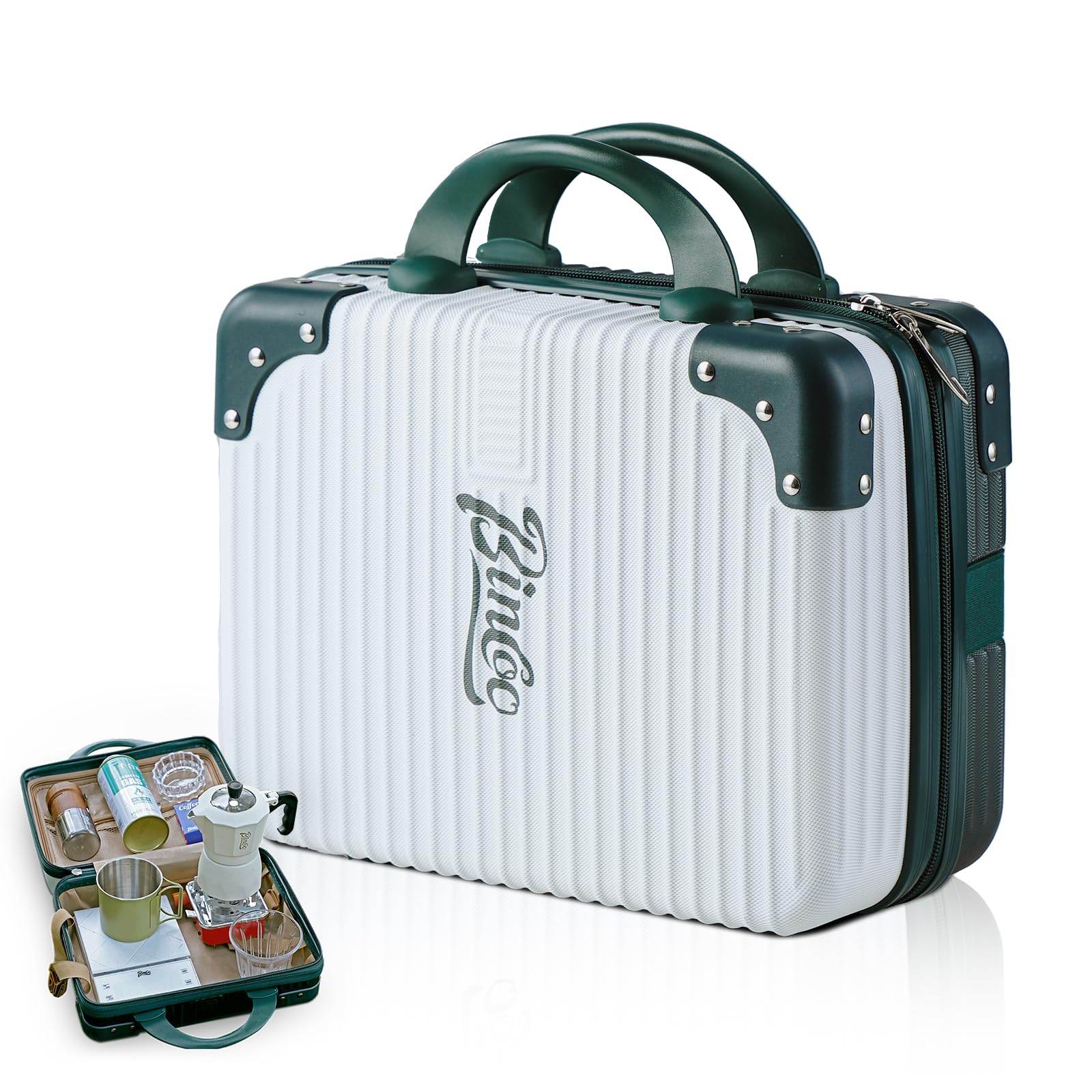 Bincoo Waterproof Espresso Machine Travel Case - Portable Coffee Maker Storage Box with Comfortable Handle for Barista, Office, Camping & Travel Accessories (White & Green) | Perfect for Home, Cafe & Outdoor Adventures