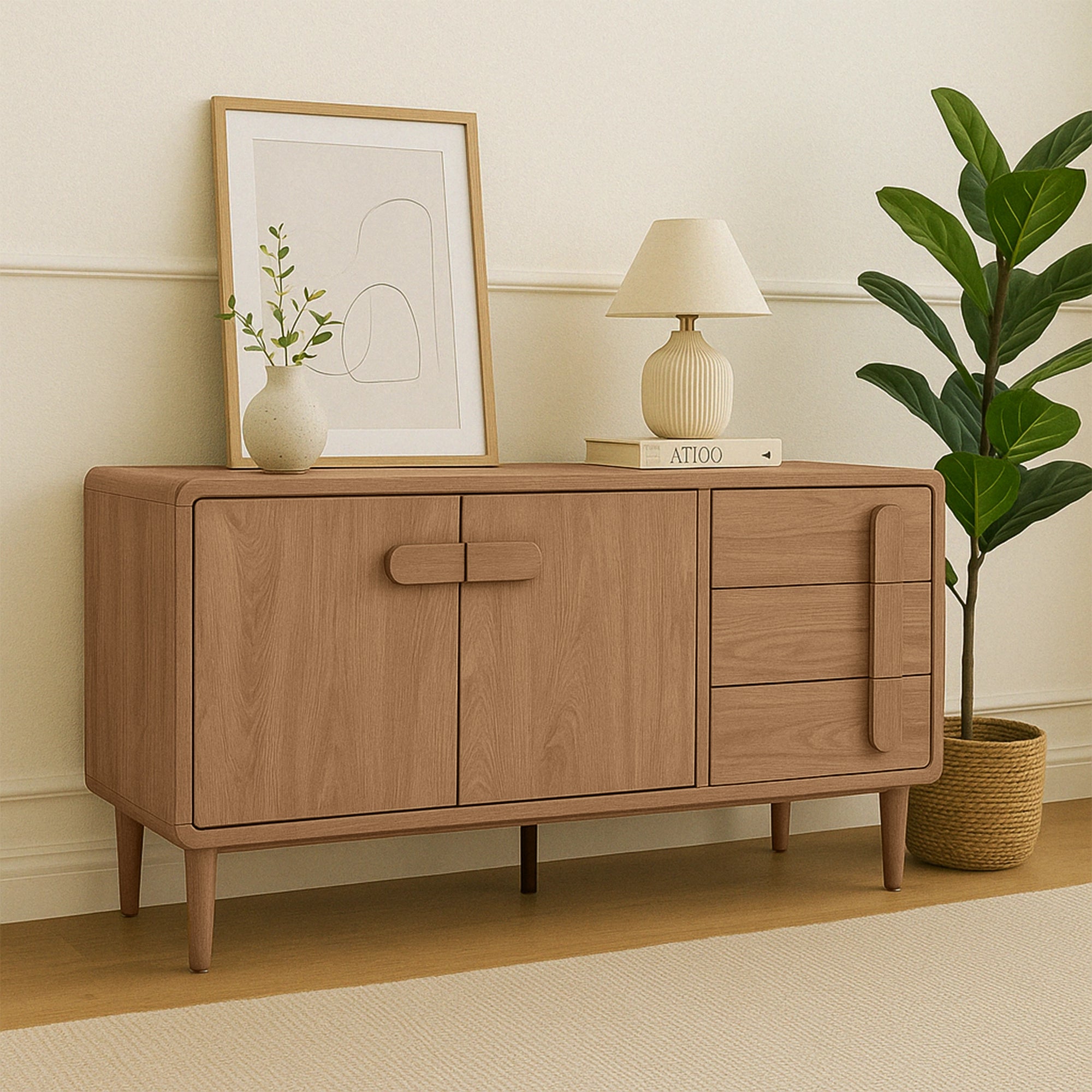 Modern Sora Sideboard 1.6m - 63 Inch Wide Buffet Cabinet with Storage Shelves for Dining Room, Living Room & Entryway - Solid Wood TV Stand with Drawers & Doors - Rustic Home Furniture for Farmhouse Decor