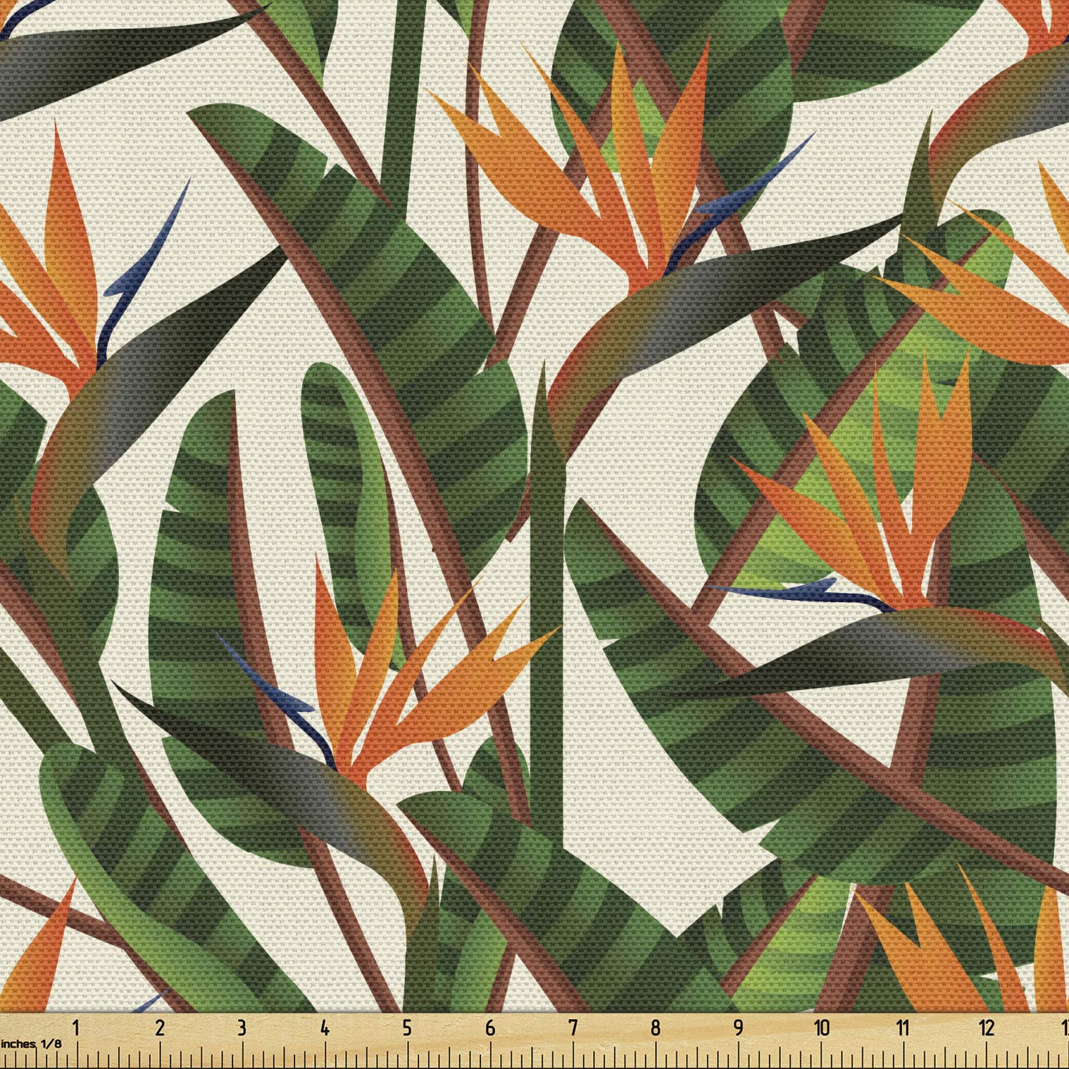 Ambesonne Botanical Fabric by The Yard - Exotic Jungle Print Upholstery Fabric for Sofa, Curtains & Home Decor | 10 Yards Multicolor Cotton Fabric | Perfect for DIY Pillows, Table Runners & Wall Hangings