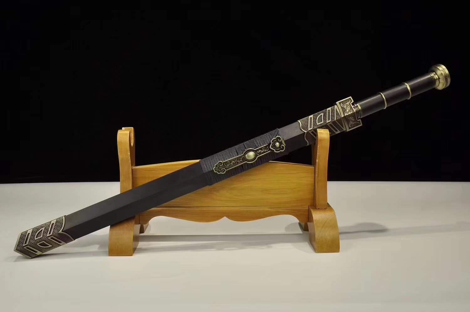 Chinese Sword - Ruyi Jian Hand-Forged High Carbon Steel Blade with Black Wood Handle & Alloy Fittings | Heat Tempered | Martial Arts Training, Cosplay, Collection & Home Decor Display