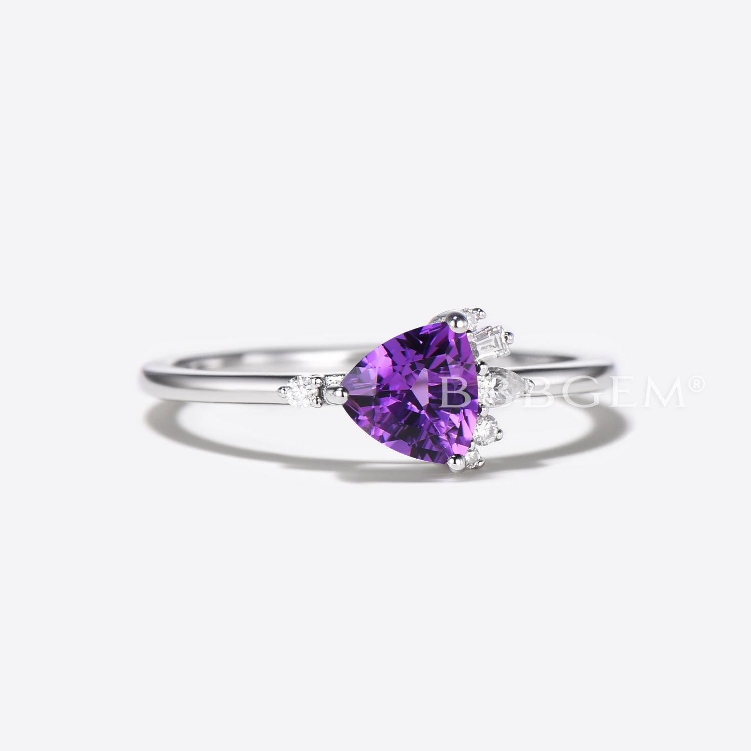 Exquisite Trilliant Cut Amethyst Engagement Ring in 14K White Gold with Moissanite Cluster - Perfect for Proposals, Anniversaries & Romantic Occasions