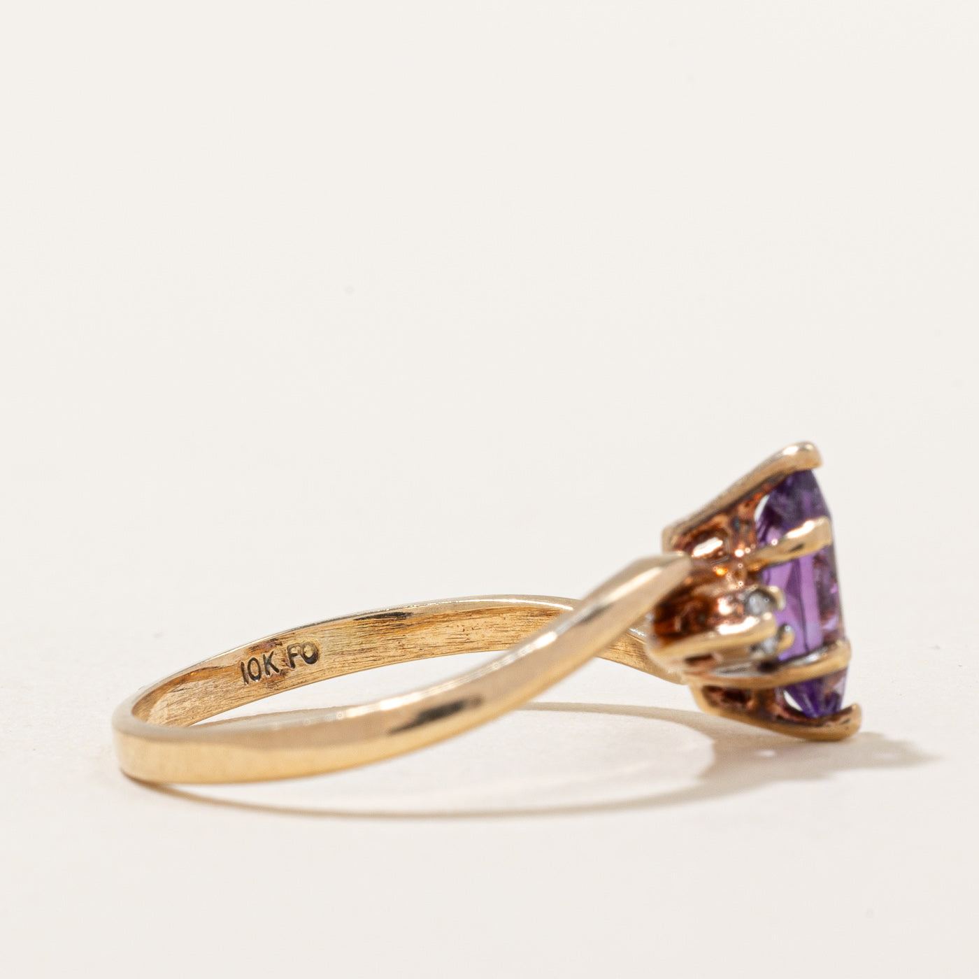Amethyst and Diamond Bypass Ring - 0.35ct Amethyst & 0.05ctw Diamond - Size 6.25 - Elegant Purple Gemstone Jewelry for Women - Perfect for Weddings, Anniversaries & Special Occasions