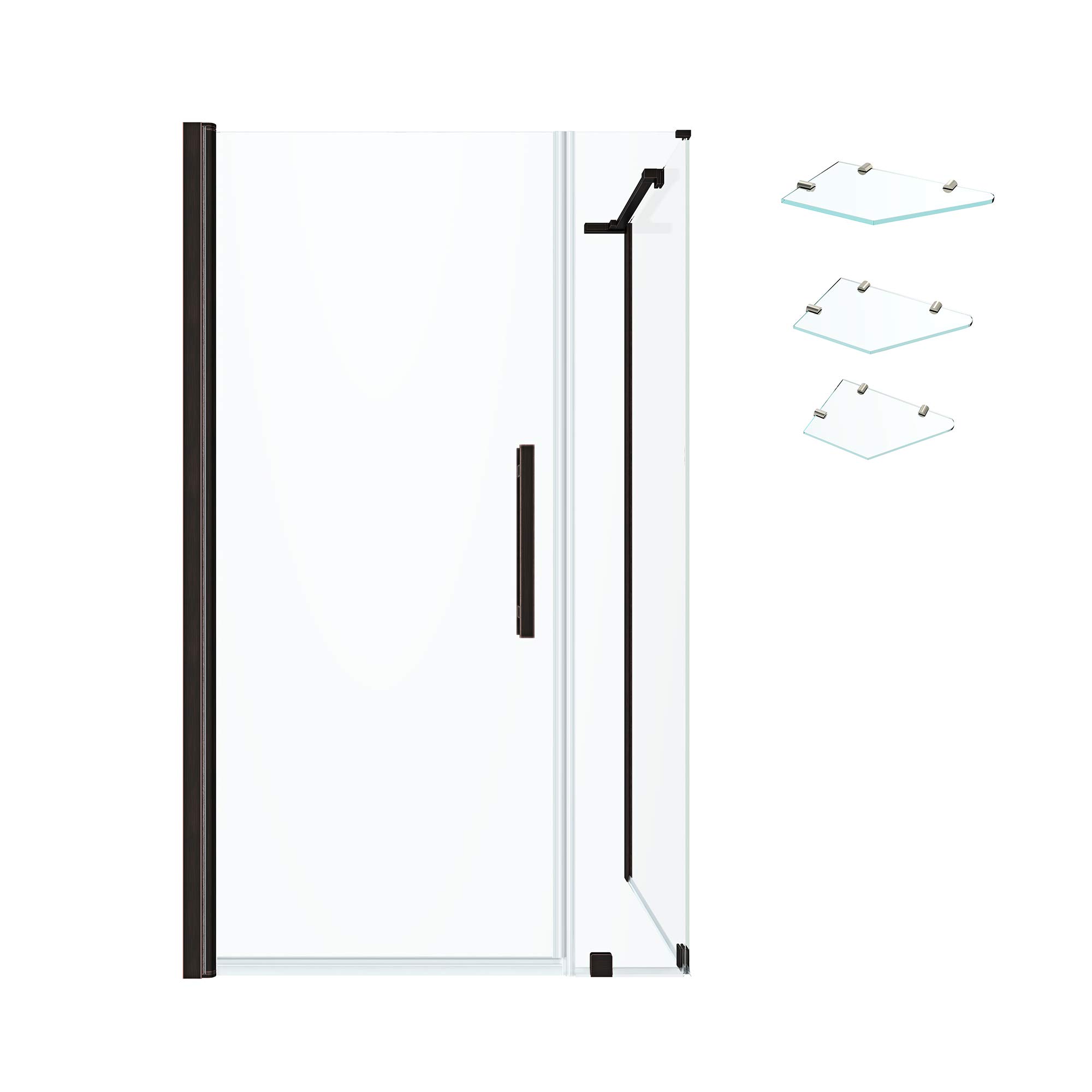 OVE Decors Pasadena Frameless Corner Shower Door 34x29 Inch Oil Rubbed Bronze with Built-in Shelves - Perfect for Modern Bathroom Renovations and Space-Saving Designs PA0511301